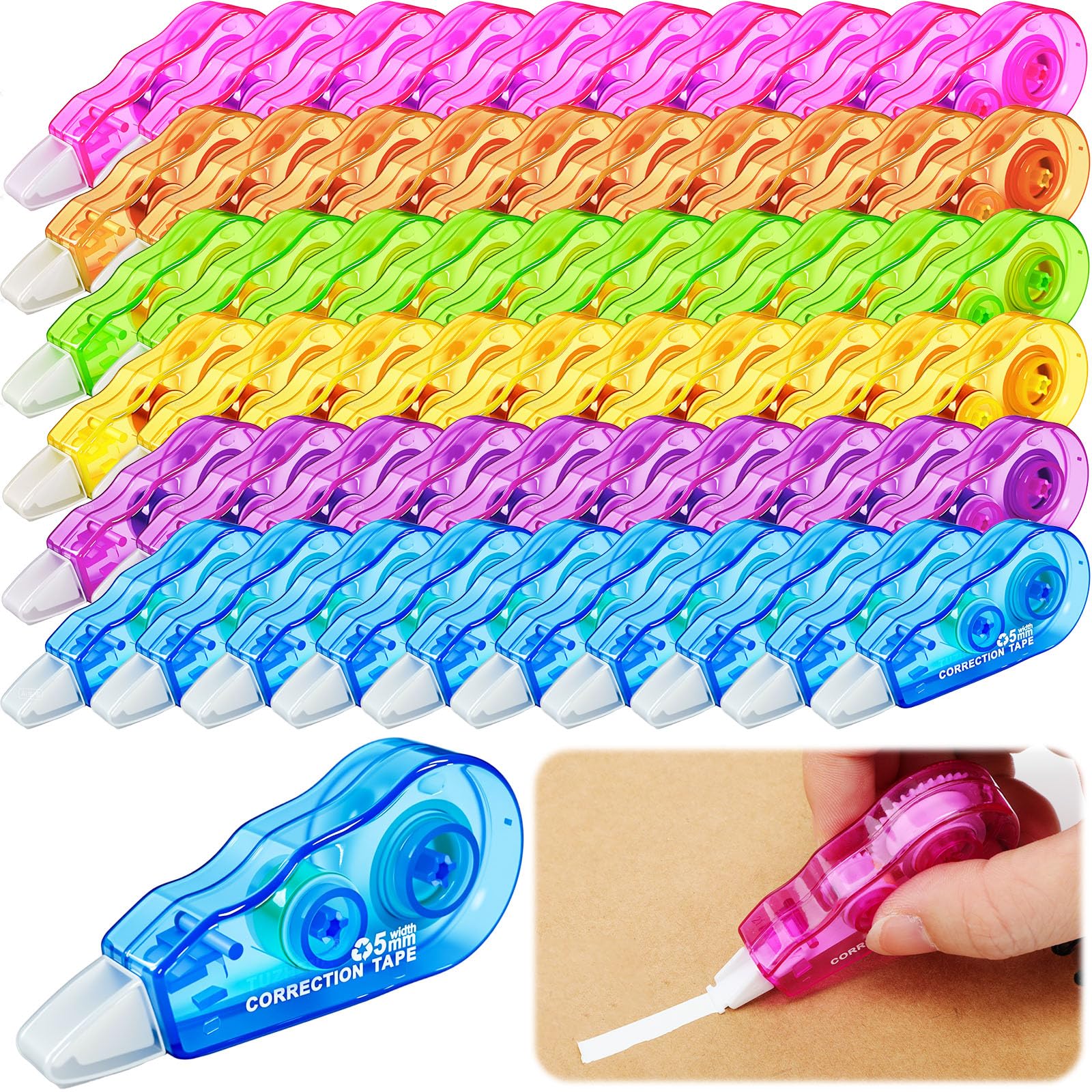 Chivao Mini cinta correctora de tinta a granel, juego de cinta borradora de 13 pies, aplicador de corrección instantánea colorido estético para suministros de papelería de oficina, escuela