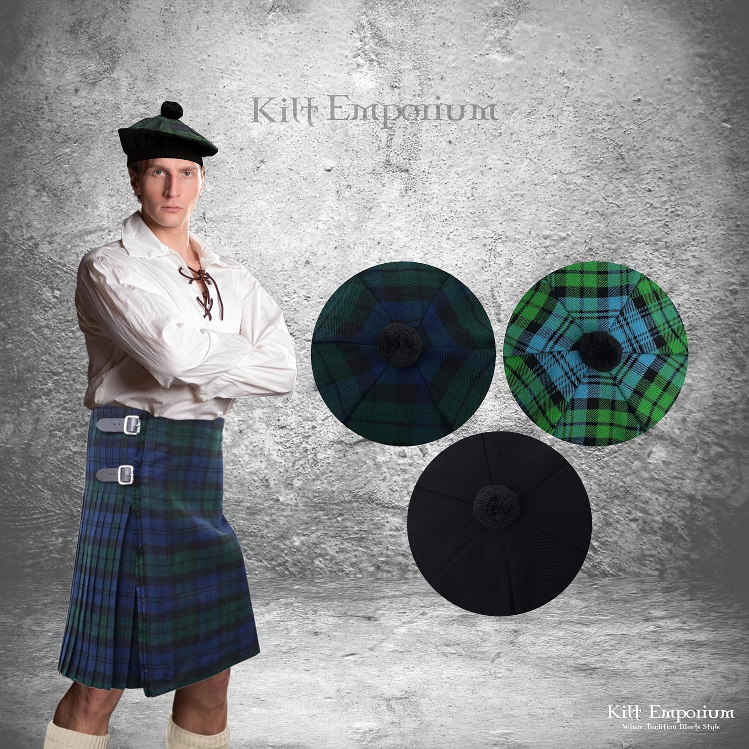 Scottish Tam Hat Traditional Tam O Shanter Hat Men Caps with Pompom Classic Scottish Caps for Men - Image 6