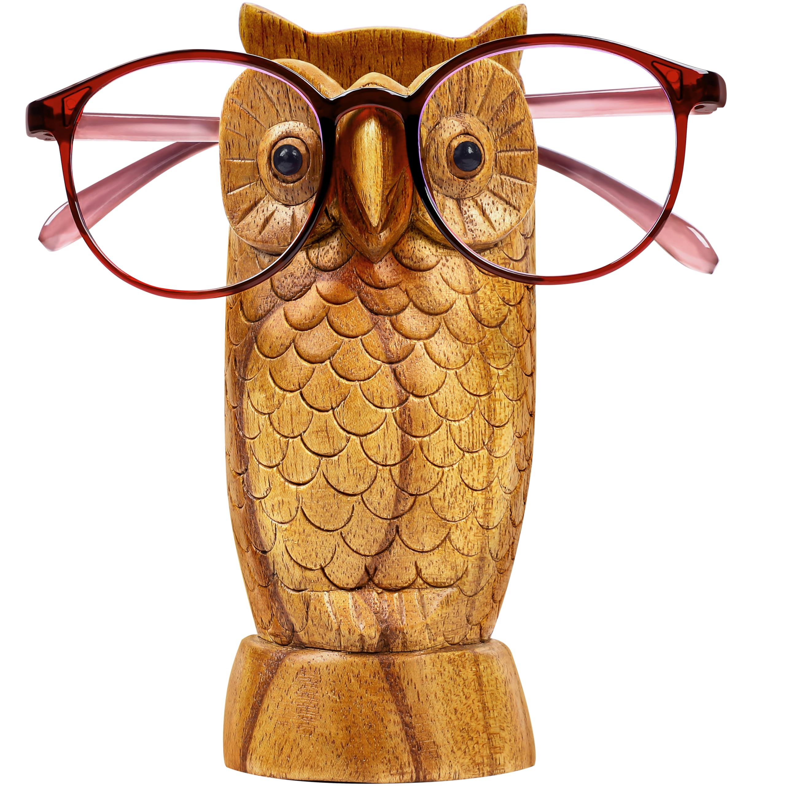 Spaceneat Owl Eyeglass Holder Stand - Handcrafted in Indonesia - Wooden Glasses Holder for Nightstand - Sunglasses Stand Display, Versatile Eyewear Storage for Reading Glasses, Spectacles & More