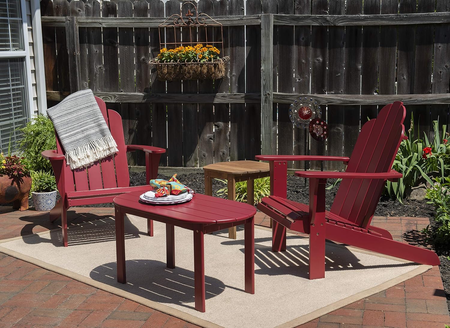 Linon Jayde Adirondack Coffee Table, Red, 21.06D x 38.39W x 3.94H in