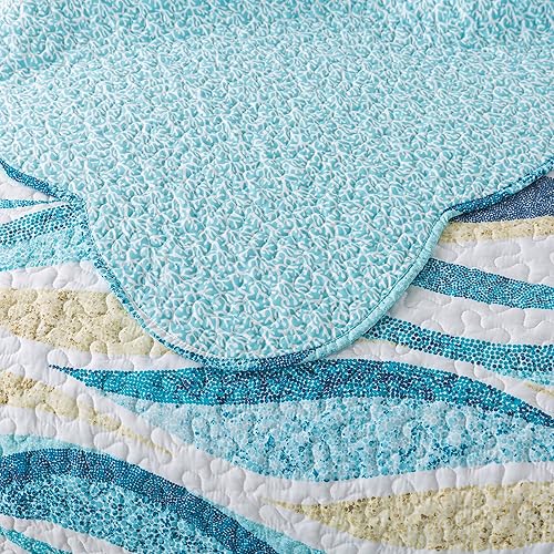 Vista 132 de NEWLAKE Juego de colcha de algodón, juego de colcha reversible de retazos, estampado real clásico turquesa, tamaño Queen Turquesa Clásico