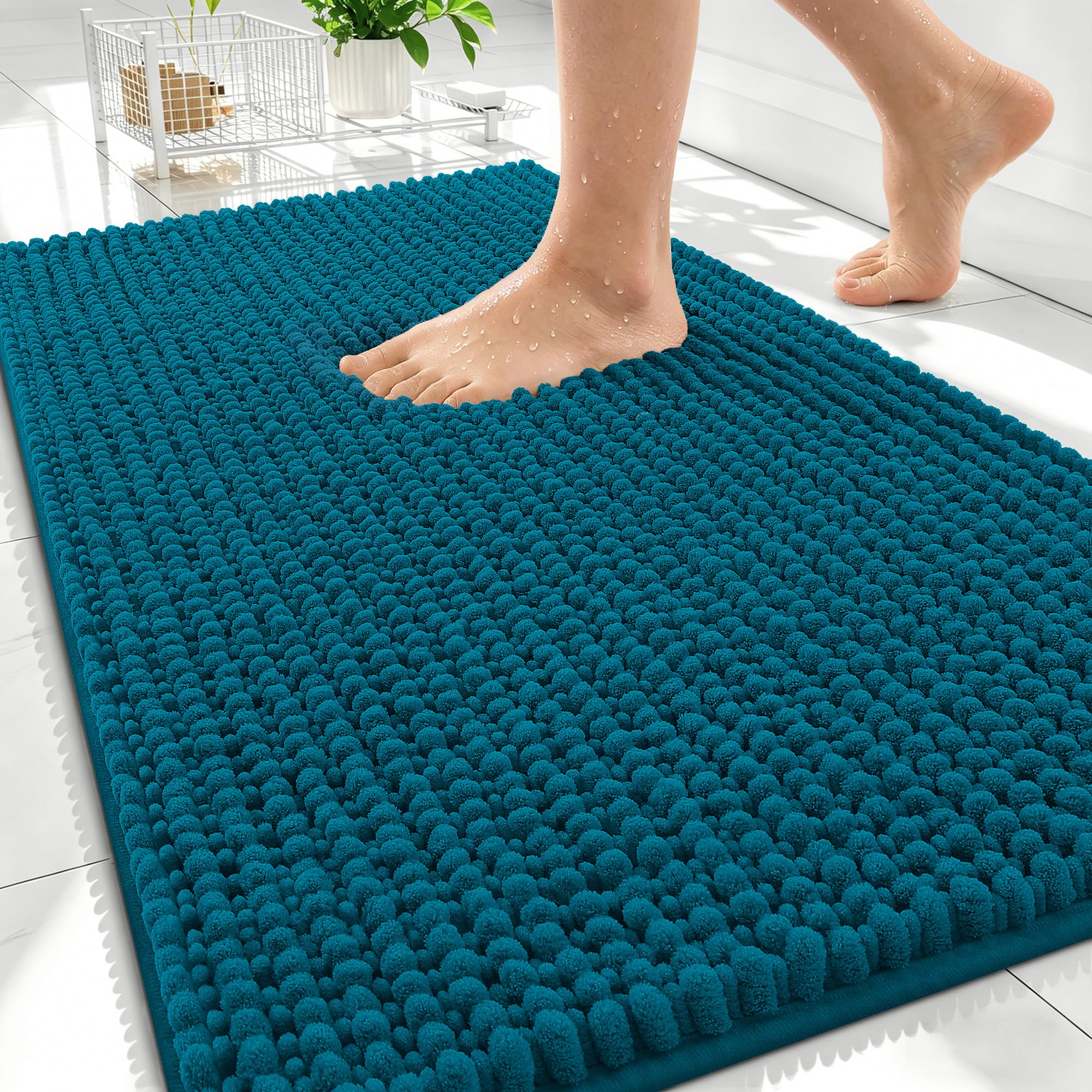 Photo 1 of OLANLY Thick Bathroom Rugs 30x20, Extra Soft Absorbent Chenille Bath Rugs, Rubber Backing, Machine Wash Dry, Bath Mats for Bathroom Floor, Tub and Shower, Home Decor Accessories, Peacock Blue