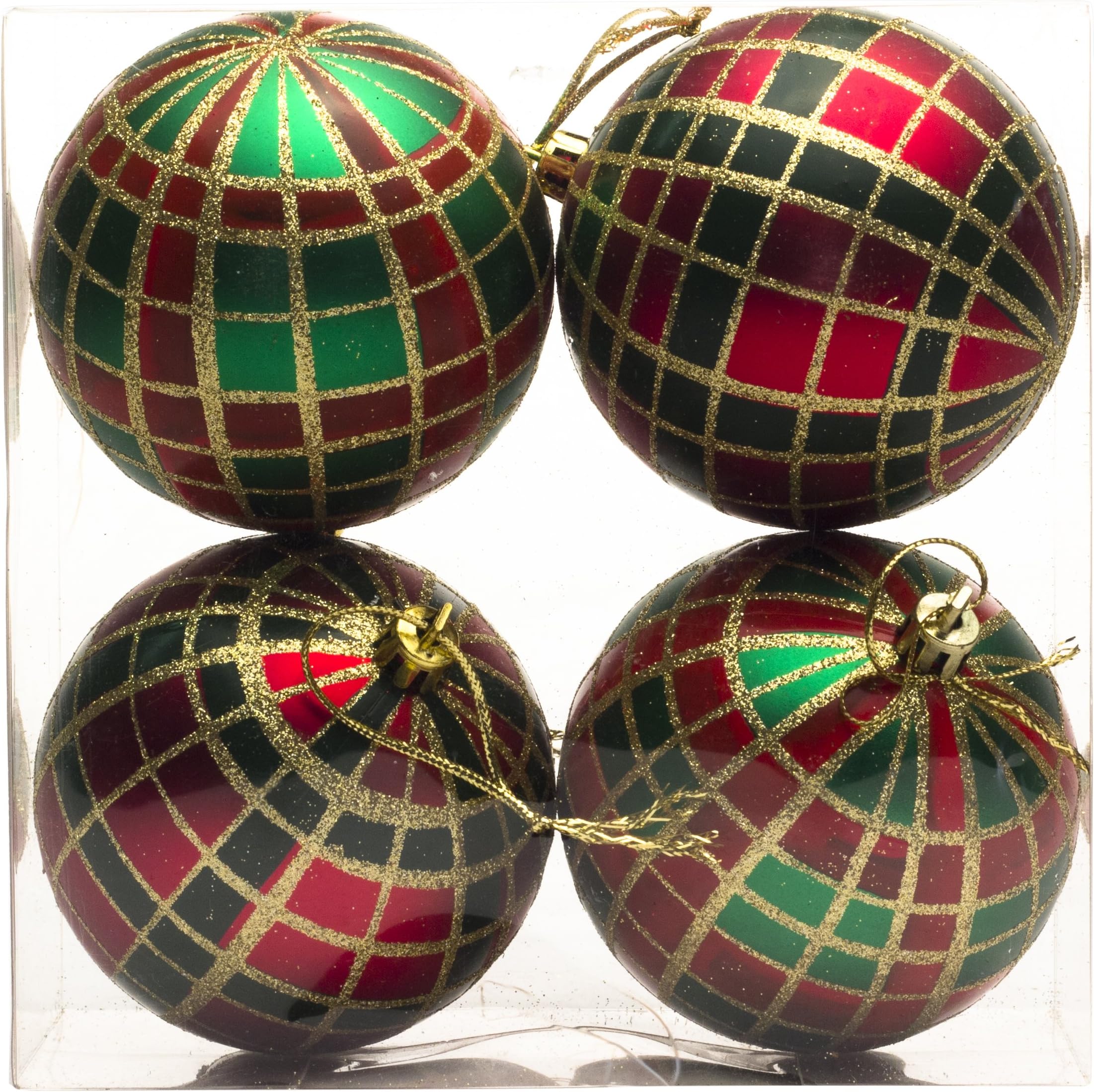 WL-ORN-4PK-PLD-GRG-4PK Green Red and Gold 4 Pack Plaid Ornament Set, 3"