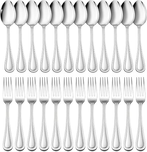 E-far - Juego de 24 cucharas y tenedores 12 tenedores de cena y 12 cucharas de cena cubiertos de metal modernos para cocina y restaurante apto para