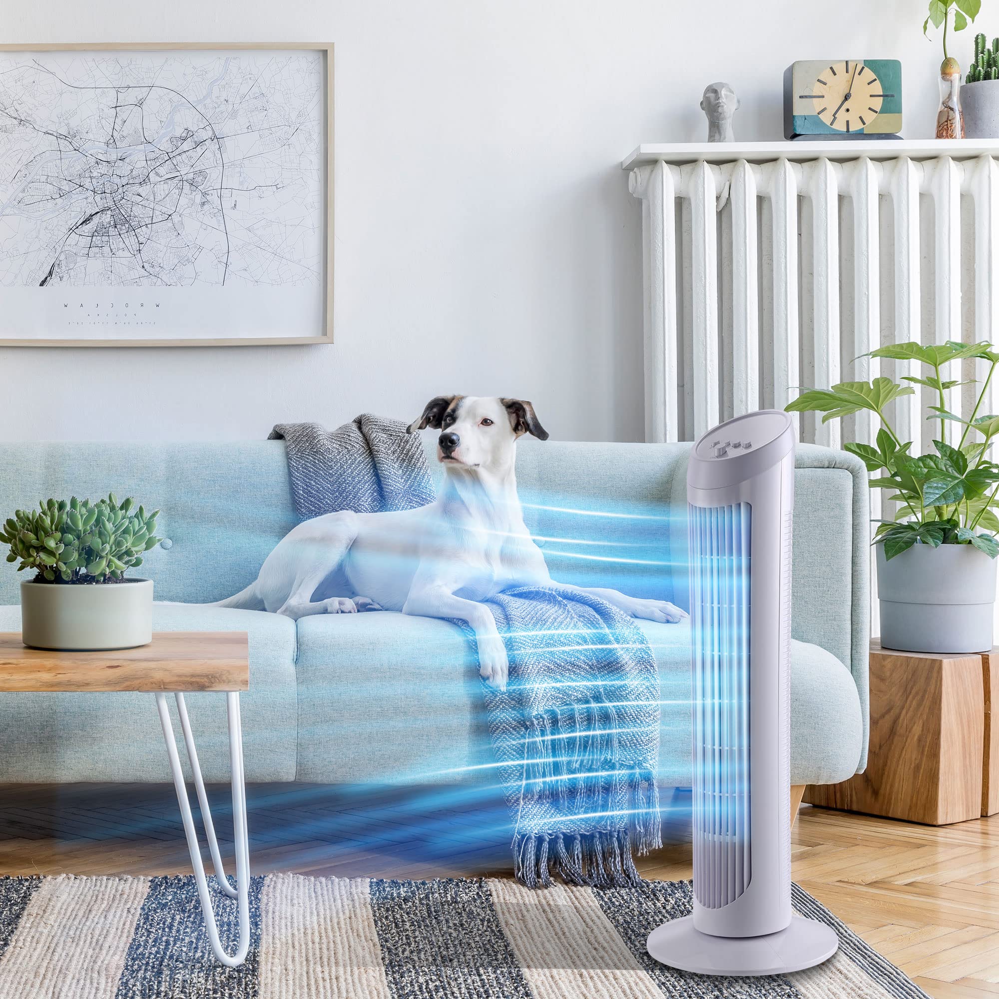 HOMCOM Ventilateur colonne silencieux et puissant 45W ventilateur tour 3 vitesses et oscillant 70°, pour chambre, bureau, 27 x 27 x 75 cm, blanc