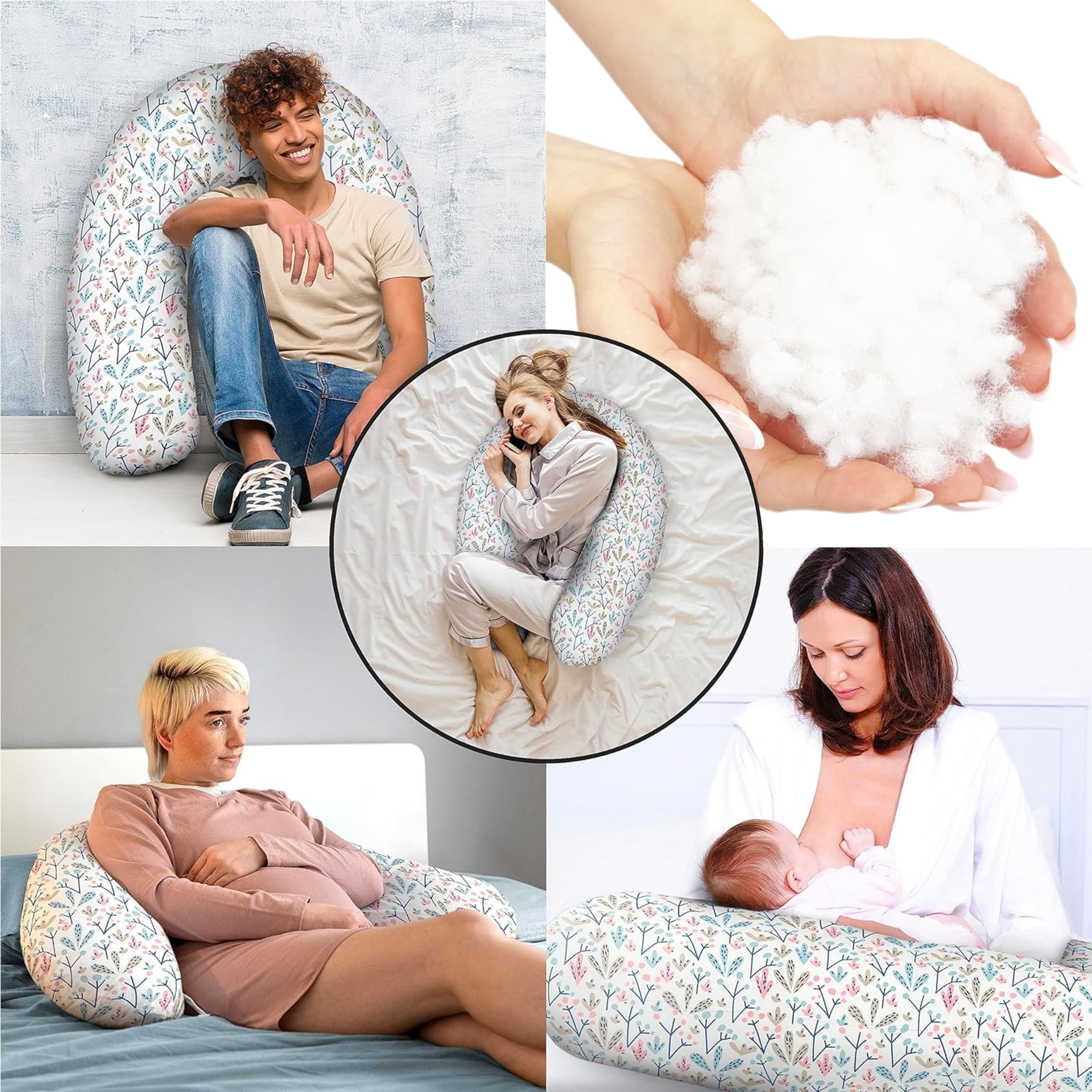 Cuscino Per Allattamento E Gravidanza - Morbido E Versatile, Con Federa In Cotone | 170 Cm Motivo Stelle Rosa - Foto 4