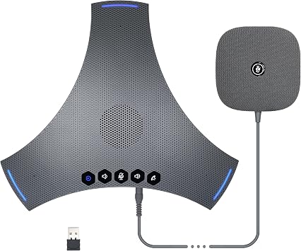 Conference Speaker and Microphone, Bluetooth/USB/Dongle Speakerphone w/ 3+1 Mics, 360 Enhanced Voice Pickup, Noise Reduce, Daisy Chain Compatibility for Large and All Conference Rooms