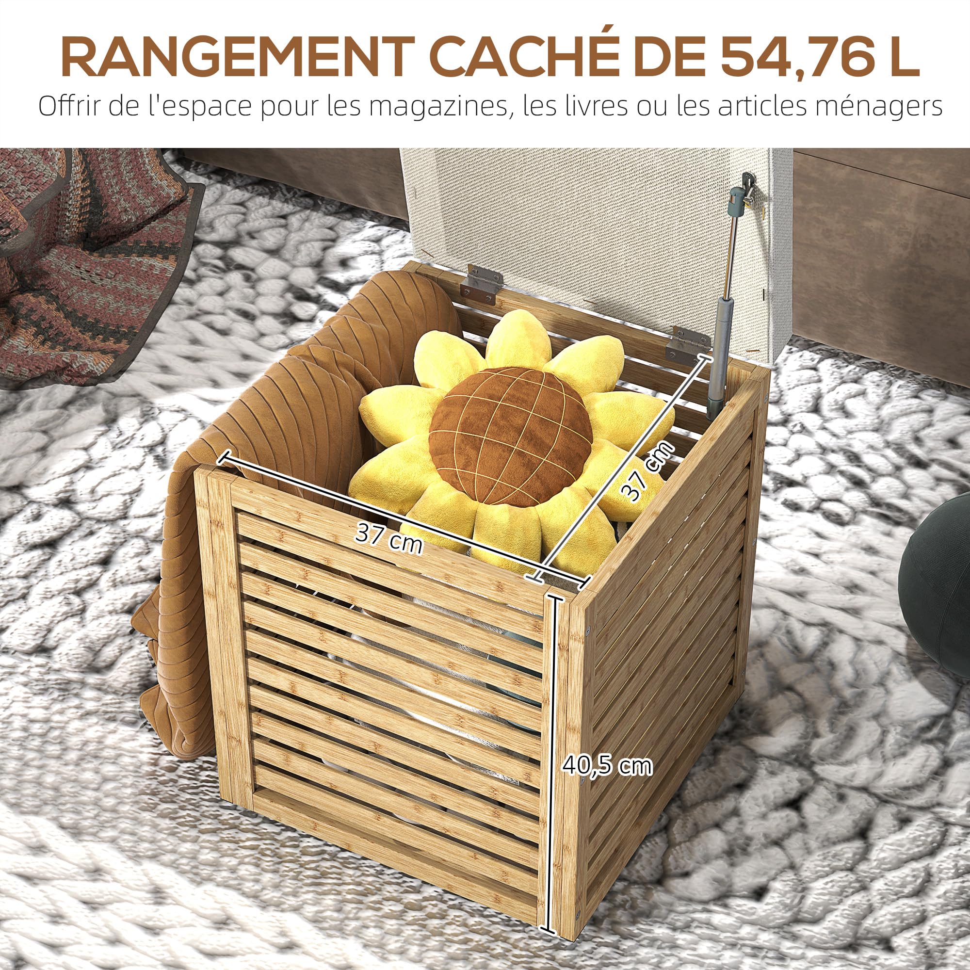 HOMCOM Coffre de Rangement, Design Lamellé, 40 x 40 x 47 cm, Bois Naturel