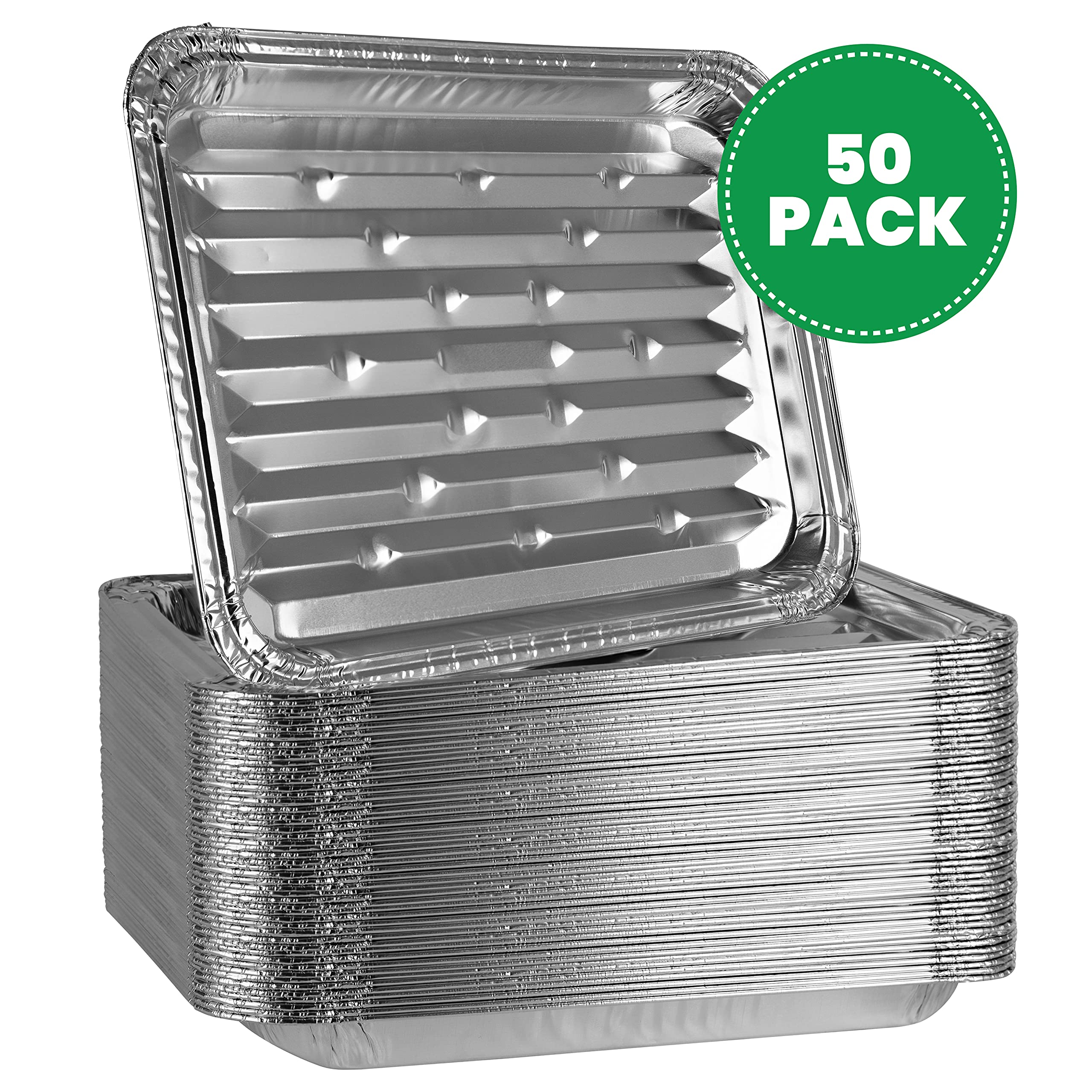 Plasticpro Cacerolas de aluminio para parrilla, sartenes de engorde de parrilla, duraderas con superficie inferior acanalada para barbacoa, parrilla, textura desechable, (50)
