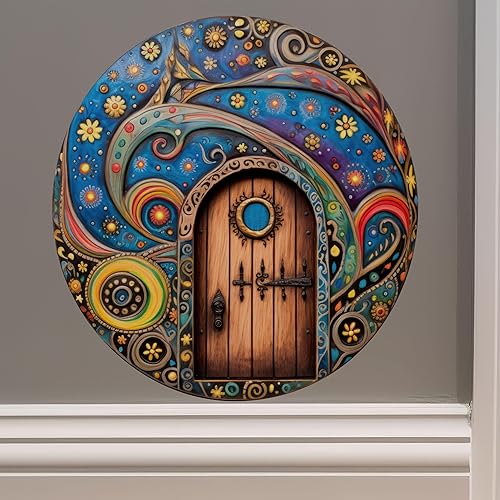 Night Time Starry Sky Fairy Door with Flowers - Adhesivo de pared 3D para puerta de hadas