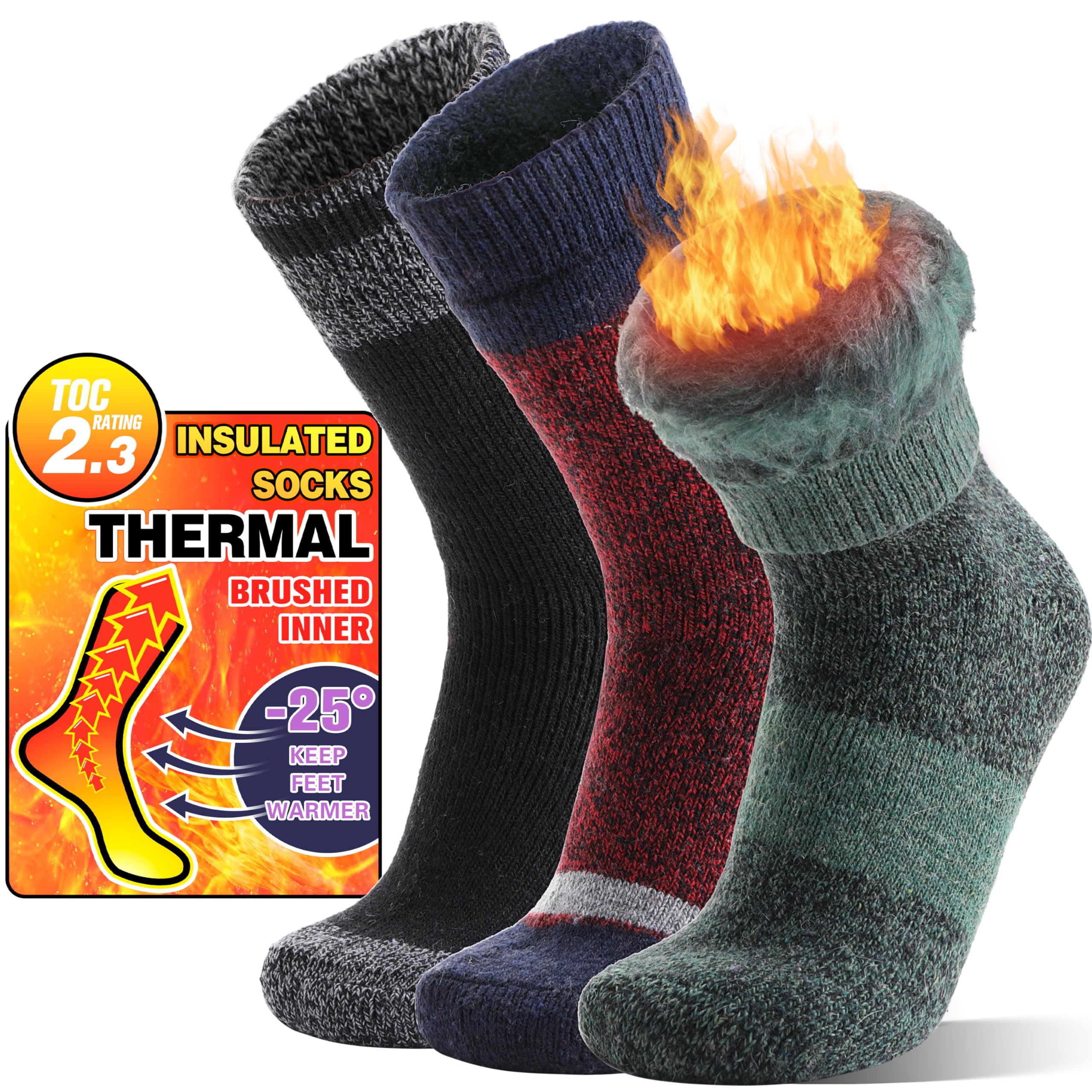 MOGGEI Calcetines Esquí Térmicos Hombre Y Mujer | Cálidos Y Gruesos Aislantes Para El Invierno,Ideales Para Botas De Esquí,Regalo De Calcetines,Regalos De Fin De Año,3 Pares