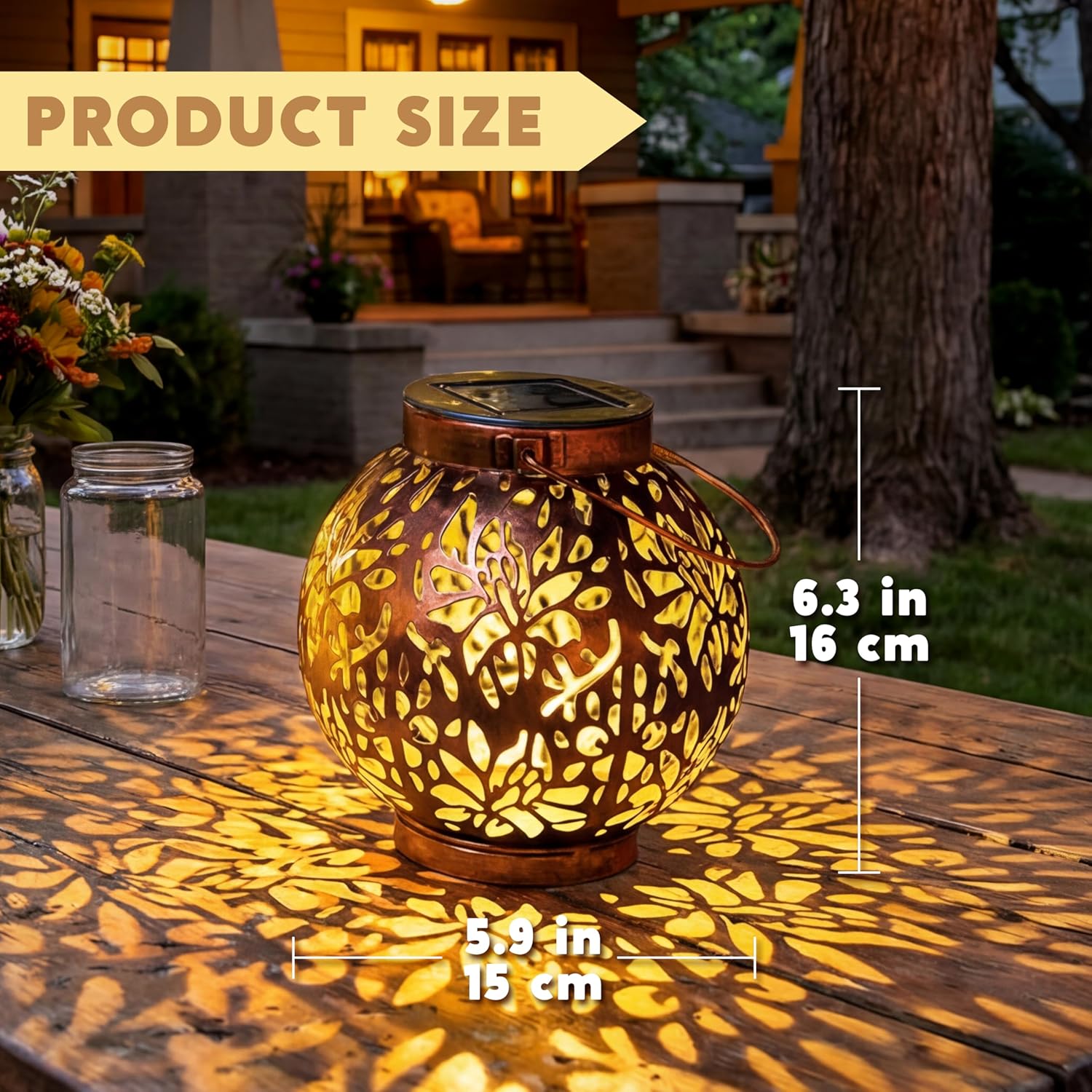 JOIEDOMI 2 Pack Outdoor Solar Hanging Lantern Lights, Waterproof Tabletop with Handle, LED Moroccan Lanterns, Metal Decorative Garden Solar Lights Spring for Patio, Lawn, Porch, Backyard - Image 6