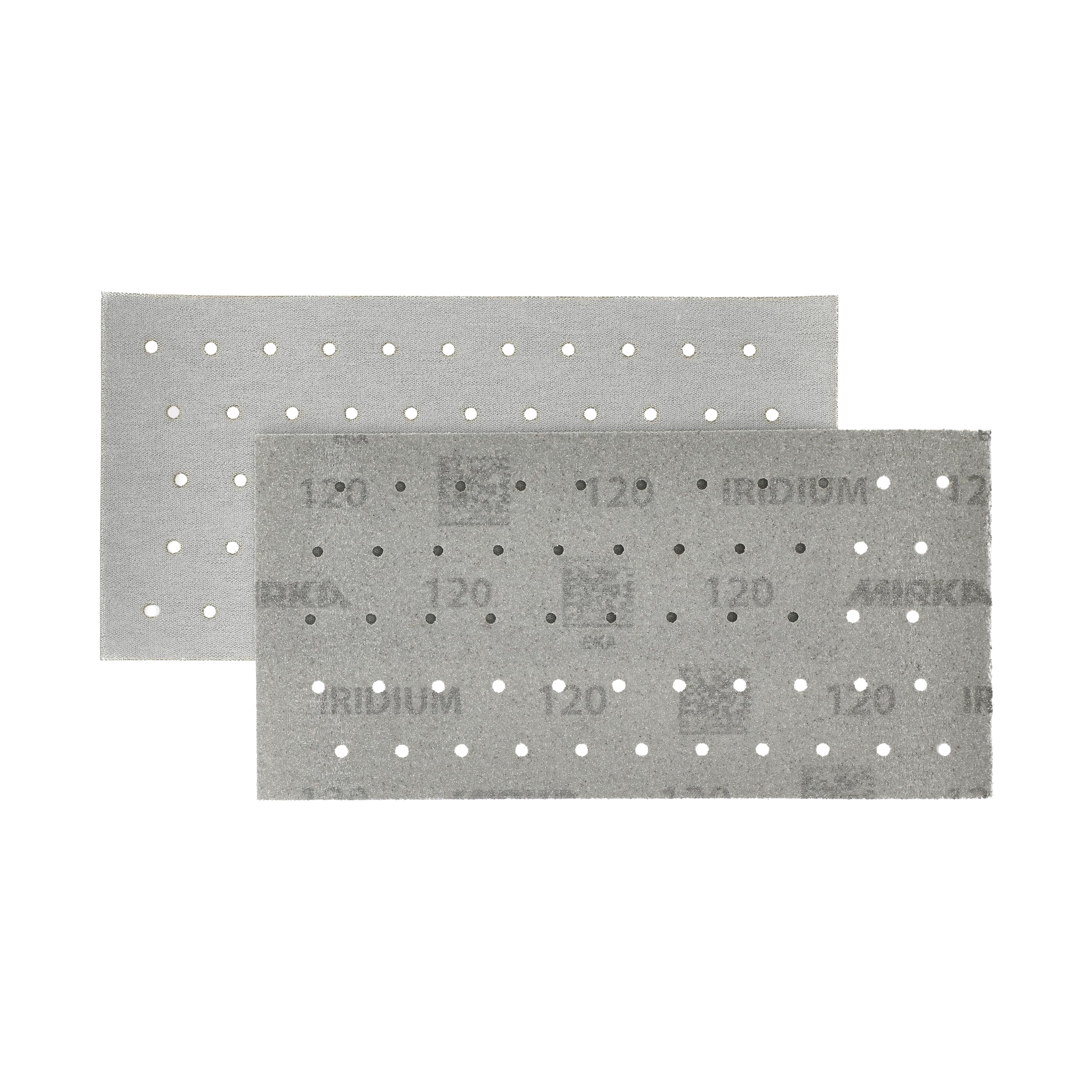 Mirka carta abrasiva Iridium 115x230mm a strappo 55 fori grana 120 | Per levigatura di vernice stucco fondo legno acciaio materiali minerali plastica carta abrasiva a strappo 55 fori grana 120