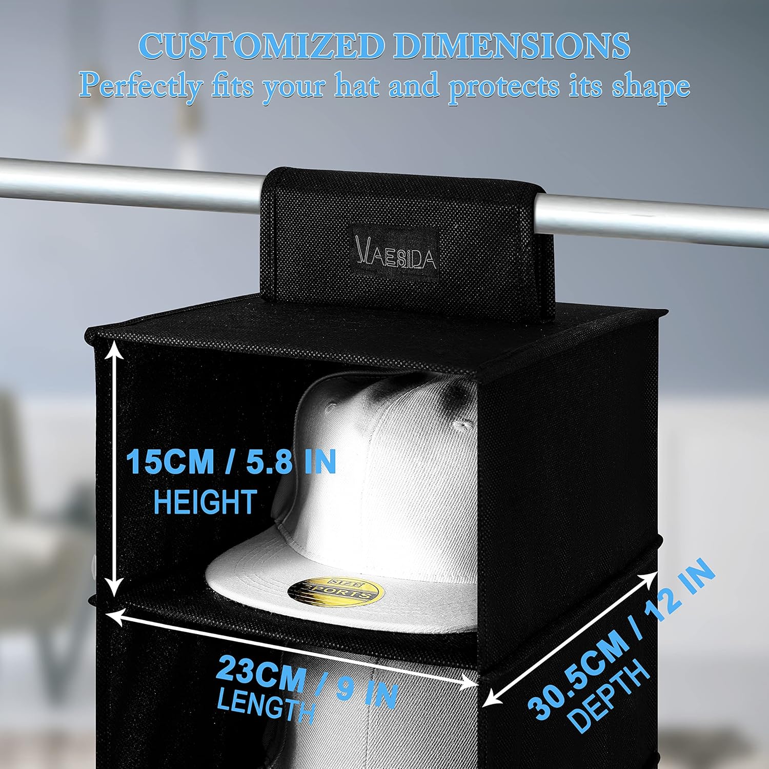 VAESIDA Hat Rack for Closet, 10 Shelf Hanging Hat Organizer for Baseball Caps Storage, Hat Holder Organizer for Hat Display, Best Space Saving Hat Racks for Baseball Cap Organizer, Black image 5