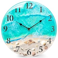 Coastal Nautical Glass Wall Clock with Seashell Design and Aesthetic Beach Theme Battery Operated photo Coastal Nautical Glass Wall Clock with Seashell Design and Aesthetic Beach Theme Battery Operated