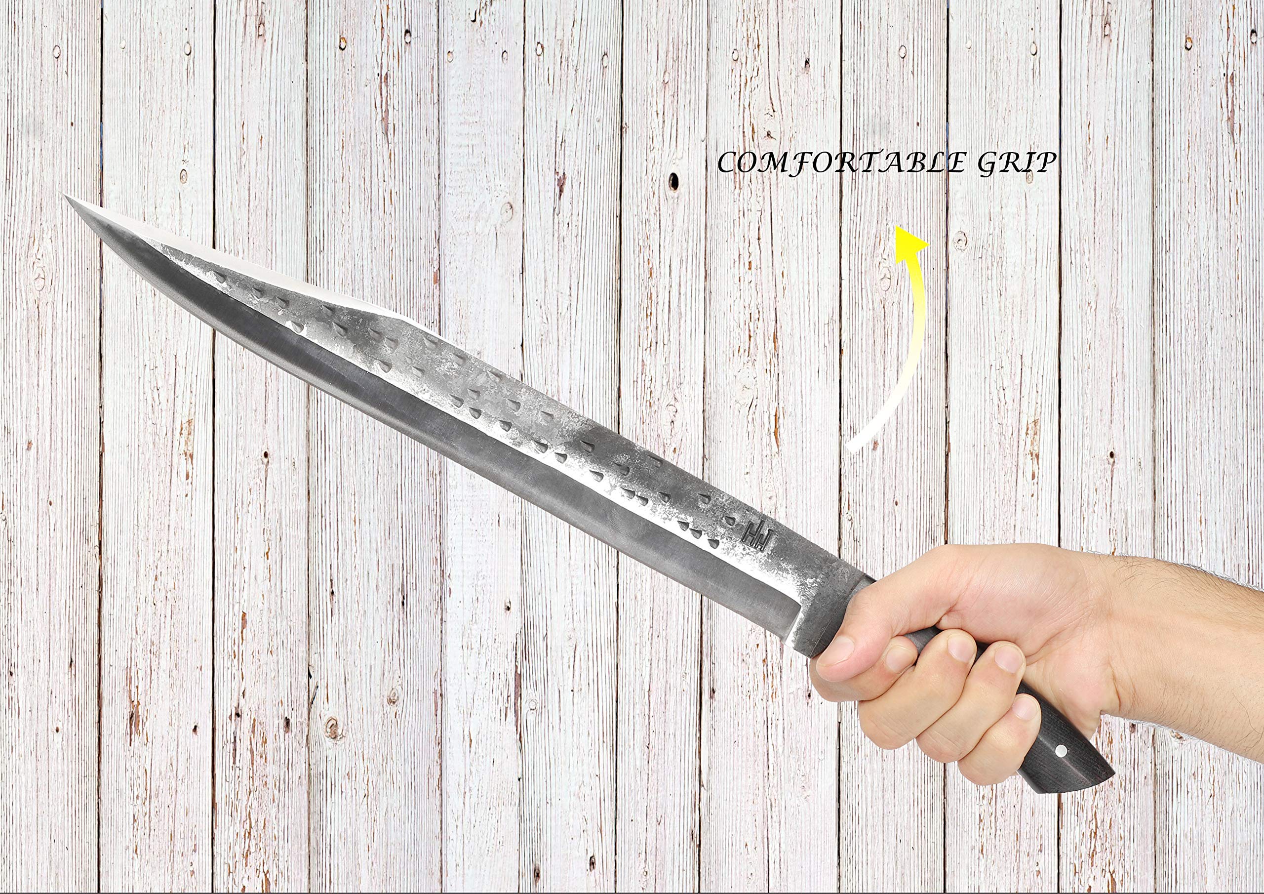 Hobby Hut HH-101, Handgemachtes Jagdmesser mit Scheide, 1095 Stahl, Bowiemesser, Micarta Griff, lederscheide