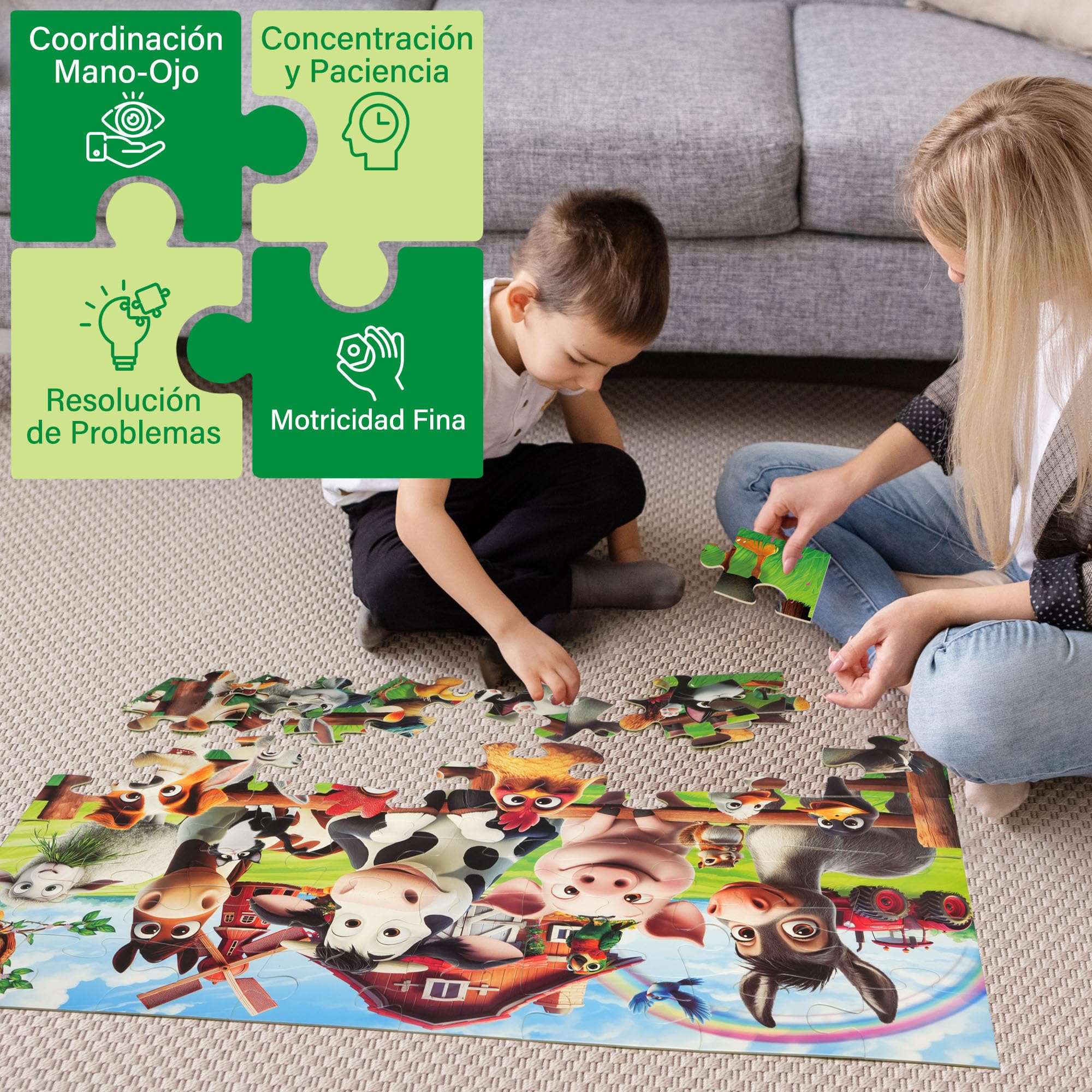 BenBen Puzzle Niños 3 Años de 48 Piezas, Puzzle de Suelo Grande a Partir de 3, 4 y 5 Años, XXL 90 x 60 cm, Regalo para Niñas, Infantil (Animales)