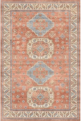 Miniatura 3 de IKALIFE Alfombra vintage ultrafina lavable de 8 x 10 pies para sala de estar, alfombra persa de pelo bohemio de pelo bajo, antideslizante,