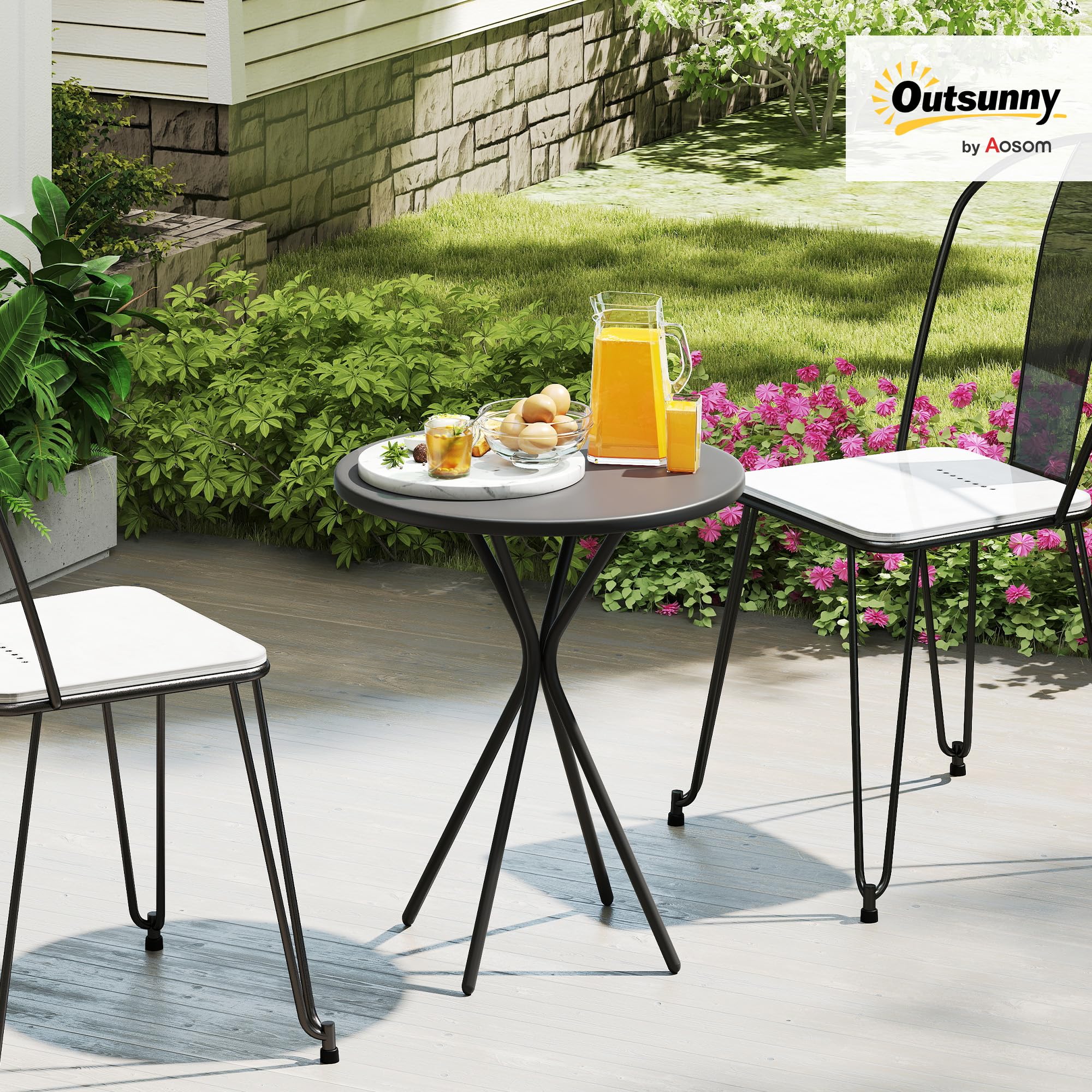 Outsunny Table de Jardin Ronde Ø 60 cm, Cadre en Acier, Charge 50 kg, Noir