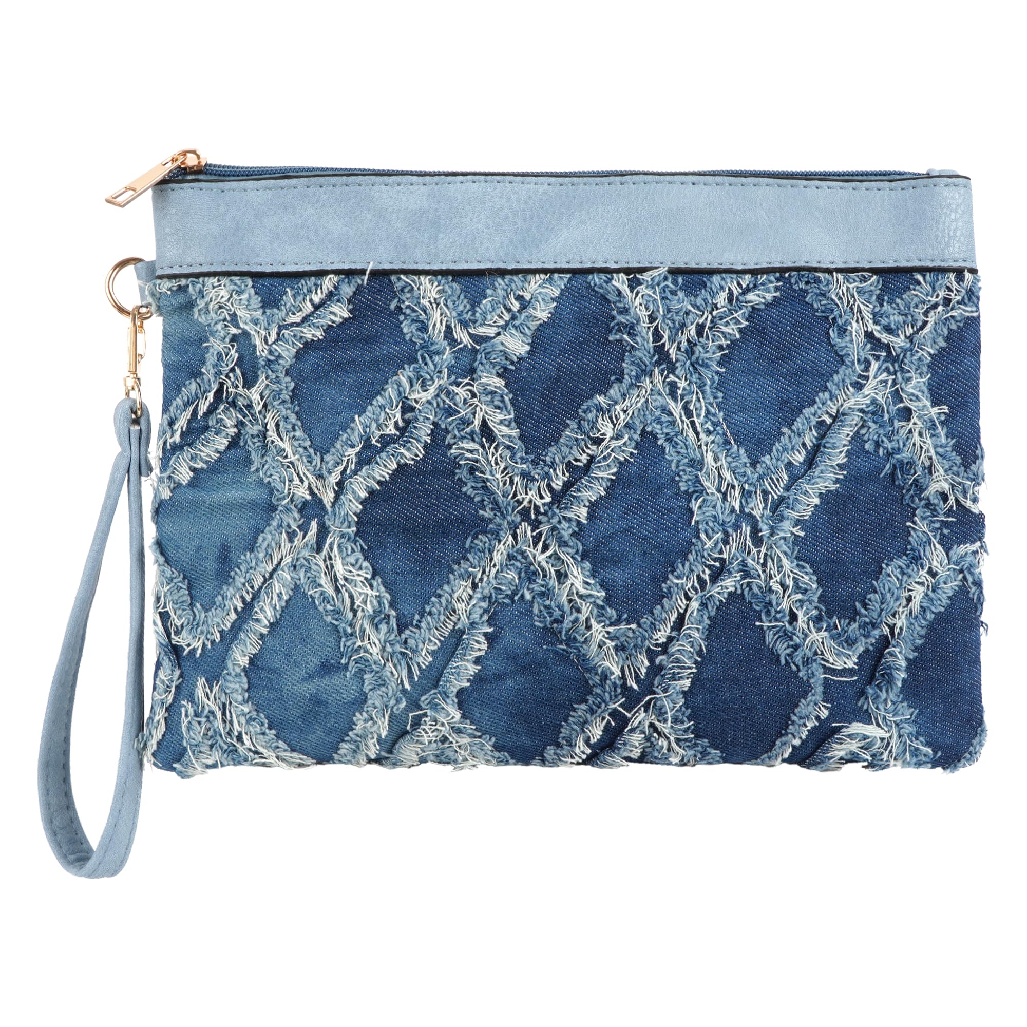 ZLM BAG US Women Distressed Denim Evening Purse Pu Leather Clutch Handbag Rhombus Pattern Wristlet Bag