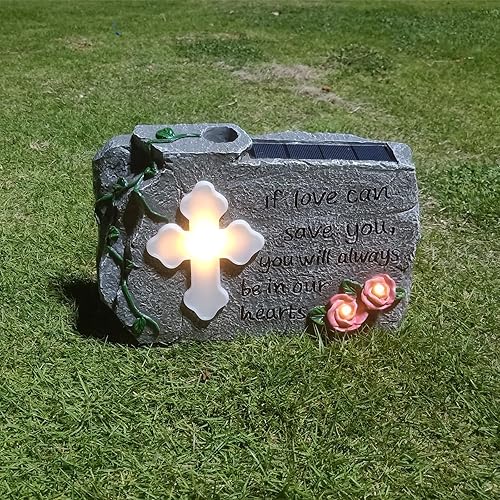 Miniatura 4 de Cementerio de lápida para decoración de Halloween, decoración de tumba para cementerio a pérdida de memoria, luces solares de cruz de jardín,