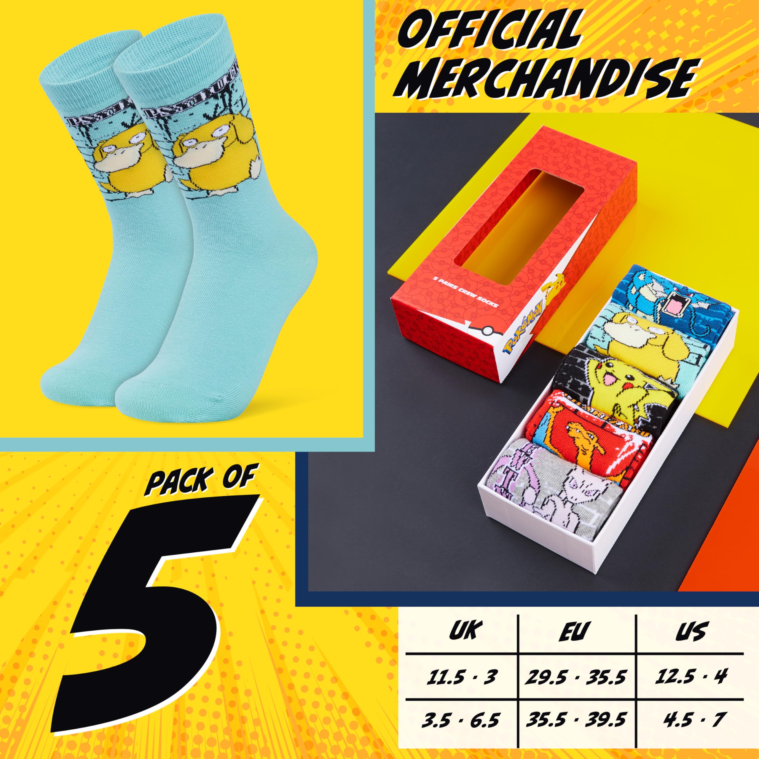 Pokémon Chaussettes Garçon, Lot de 5 Paires Douces et Respirantes - Cadeau Enfant