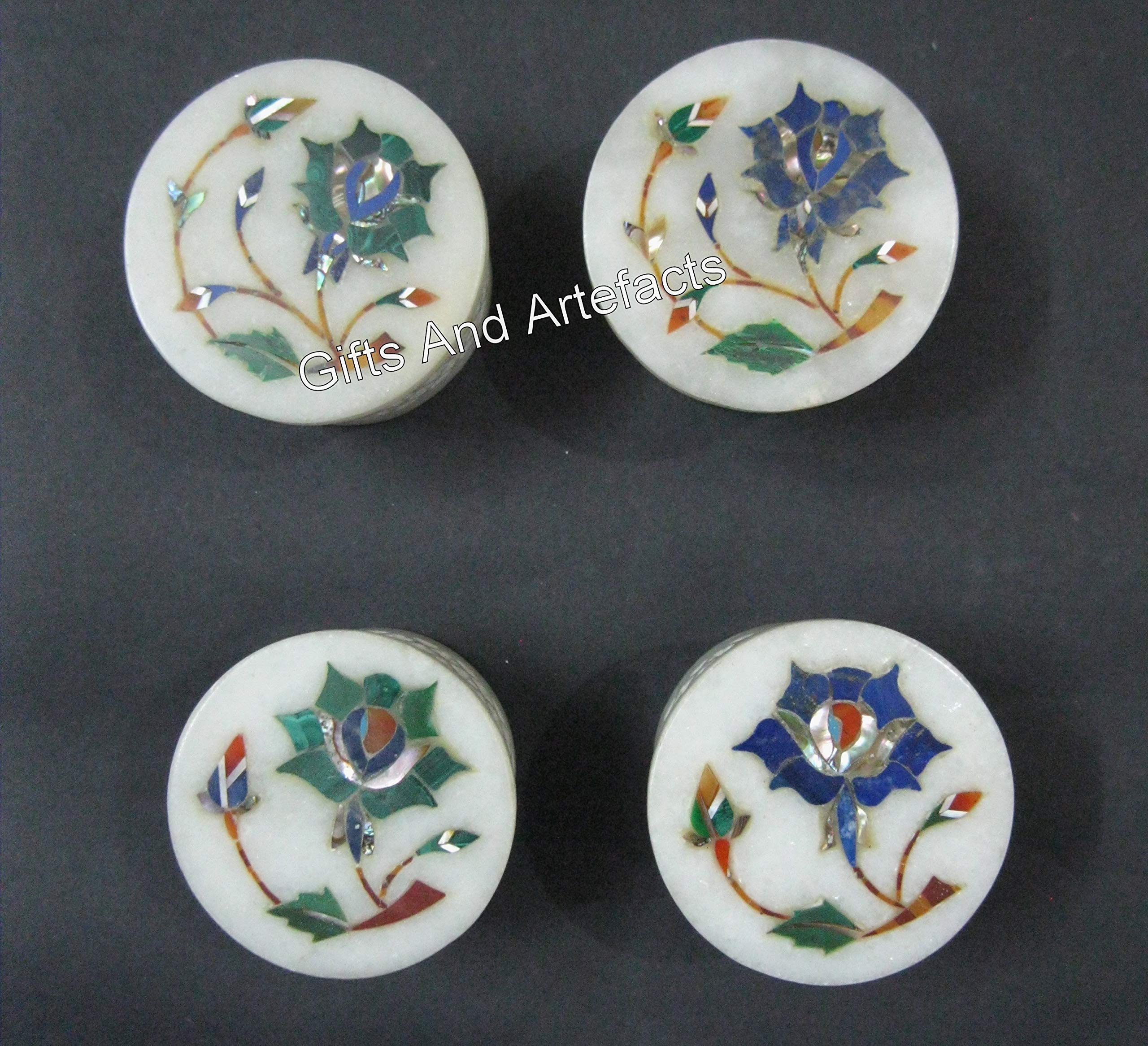 Schmuckkästchen mit Blumenmuster, 6,3 cm, runde Form, weißer Marmor, Nachttisch-Dekor-Box, Set mit 4 Stück