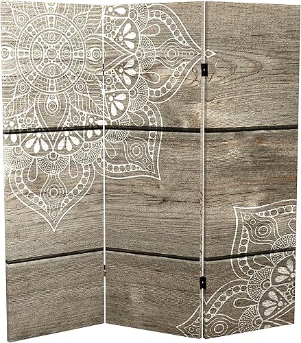 Miniatura 4 de Red Lantern Mandala corto de doble cara sobre lienzo de roble plegable de 4 pies, 3 paneles independientes y separador para dormitorio moderno y