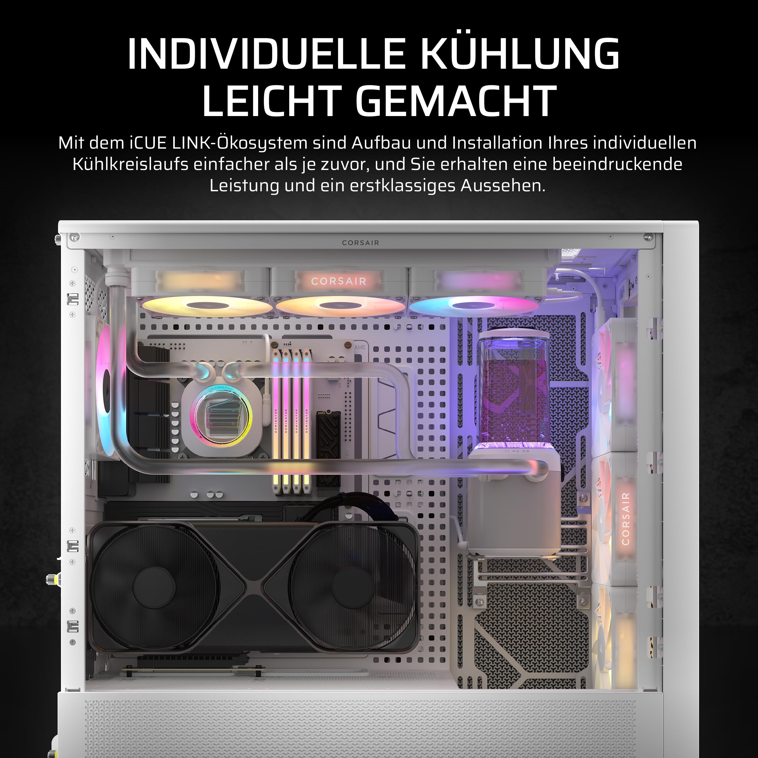 CORSAIR iCUE LINK XH505i RX 360 RGB Individuelles Kühlungs-Kit – XC7 ELITE CPU-Wasserblock, XD6 ELITE-Pumpenreservoir, 3x RX120 RGB-Lüfter, XR5 360-mm-Radiator, iCUE LINK-Systemhub - Weiß