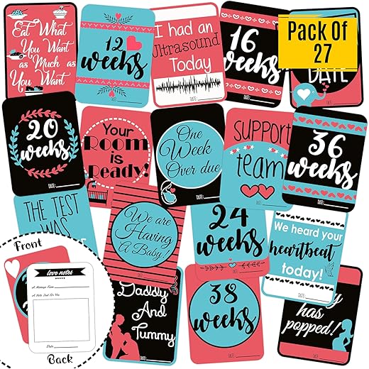 SYGA Set of 27 Pregnancy Milestone Cards - Pregnancy Reveal - Pregnancy Cards - Pregnancy Gift - Pregnancy Journal - New Mom Gift - Newborn Photo Prop