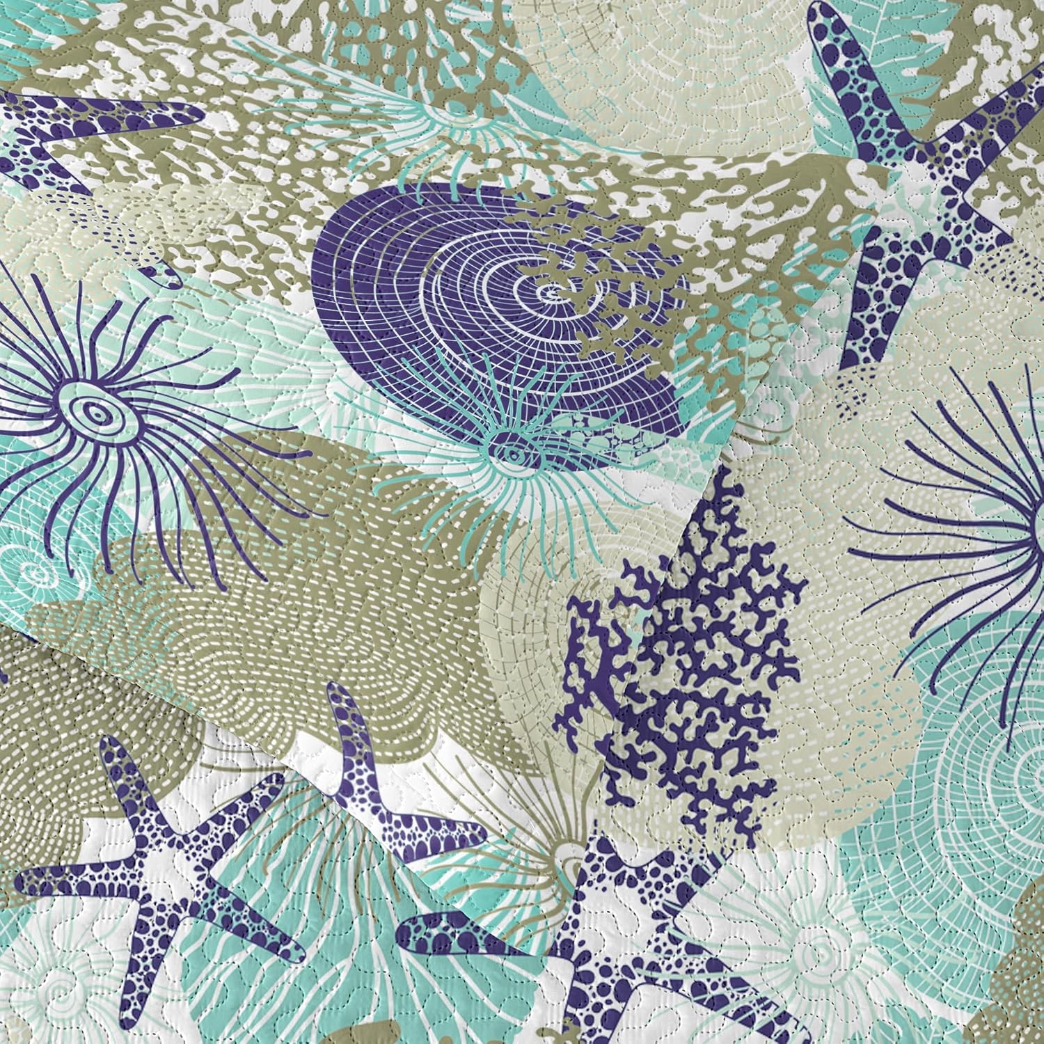 Tritard 3 Piece Coastal Quilt Sets King Size - Reversible Microfiber Quilts with 2 Shams Soft Lightweight Beach Bedding Nautical Bedspread Coverlet Summer Comforter Set for All Season, 106''x96'', C6 - Image 7