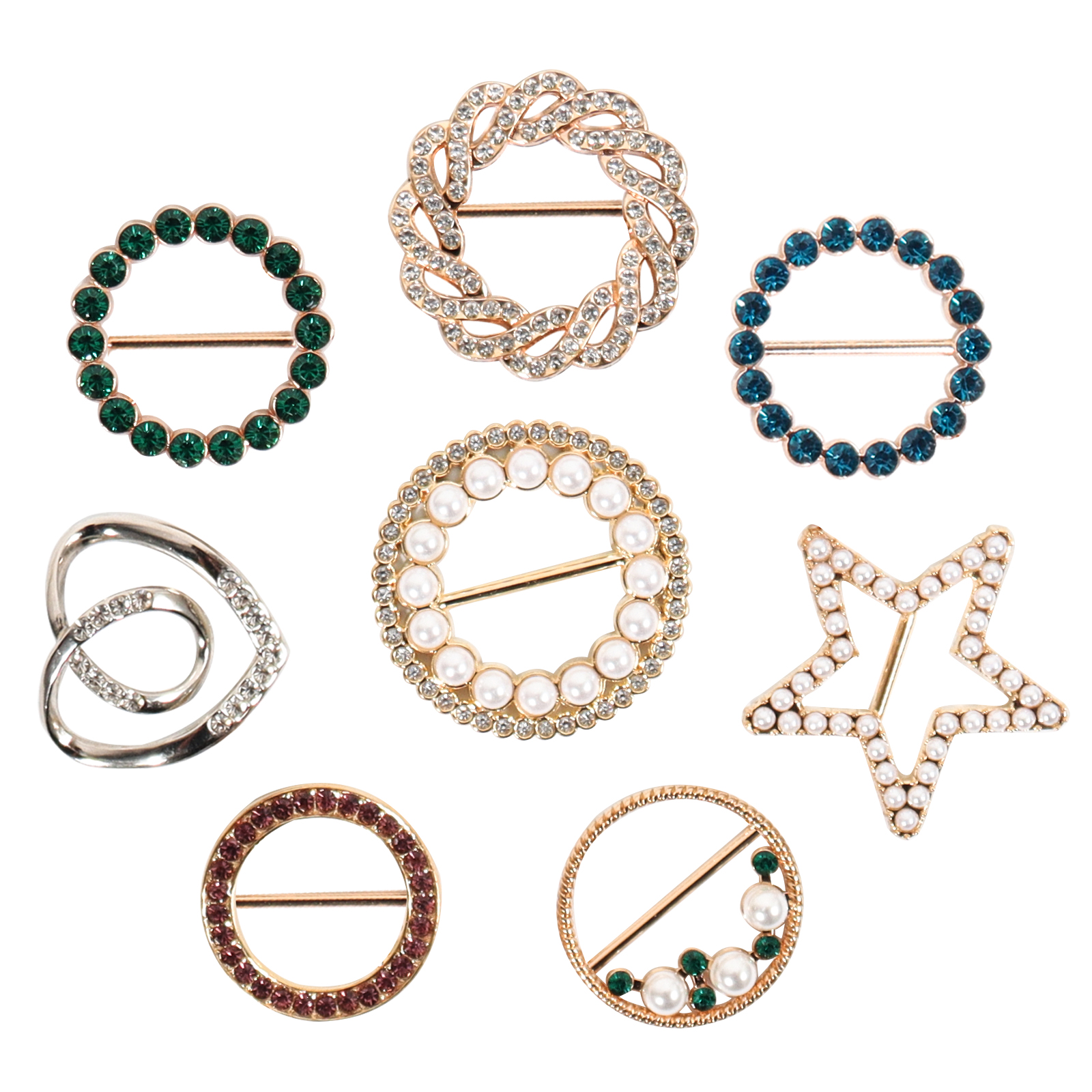 5-Piece Scarf Rings & Shirt Tie Clips Set - Rhinestone & Pearl Fashion Clips For Women