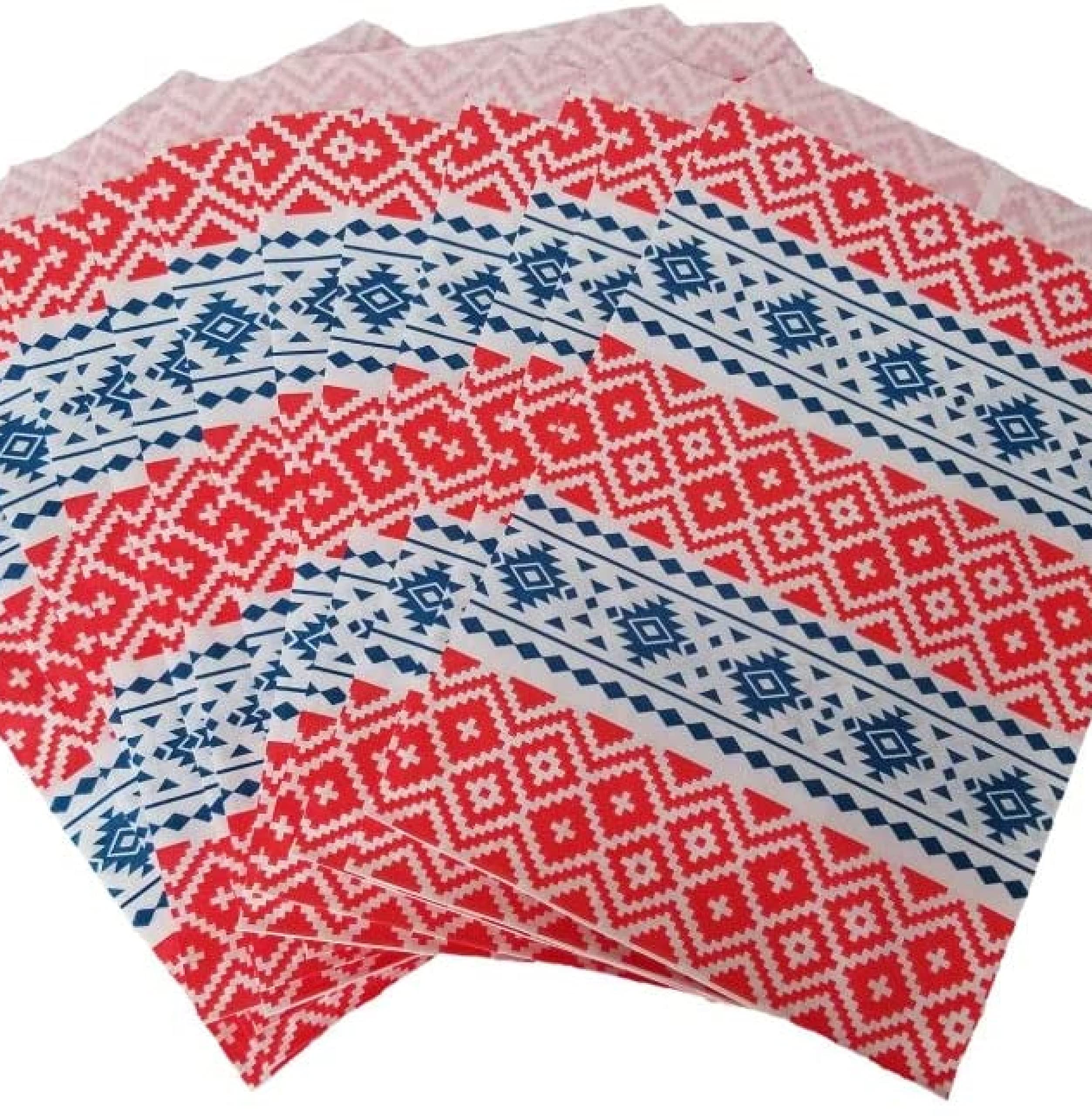 100 Stück flache unifarbene Papiertüten oder gemusterte Tüten für Süßigkeiten, Kekse, Merchandise, Stifte, Gastgeschenke, Geschenktüten (15,2 x 22,9 cm, Tribal-Druck)