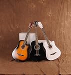 Rosefinch 38 inch Acoustic Guitar 3/4 Size Cutaway Basswood Guitar for Beginner Adults Starter Bundle Kit (BLACK 38 inch)