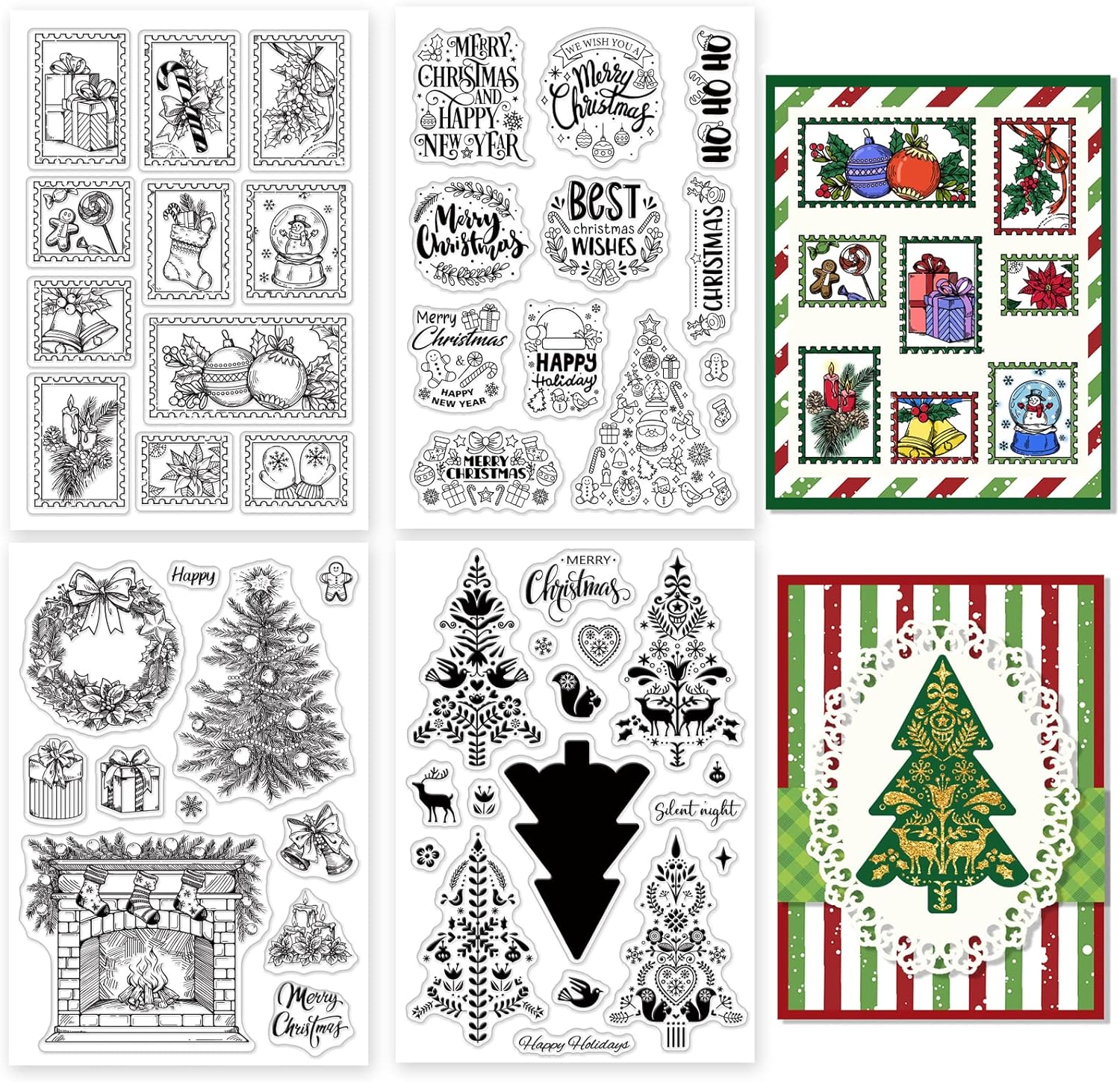 GLOBLELAND 4 Sheets Layered Christmas Tree Clear Stamps Christmas