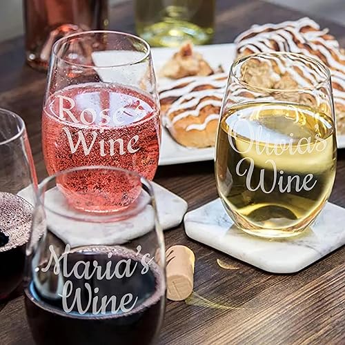 Miniatura 10 de Juego de 1, 2, 3, 4 copas de vino personalizadas de 15 onzas sin tallo, grabadas con tu texto personalizado, regalos de vidrio personalizados para