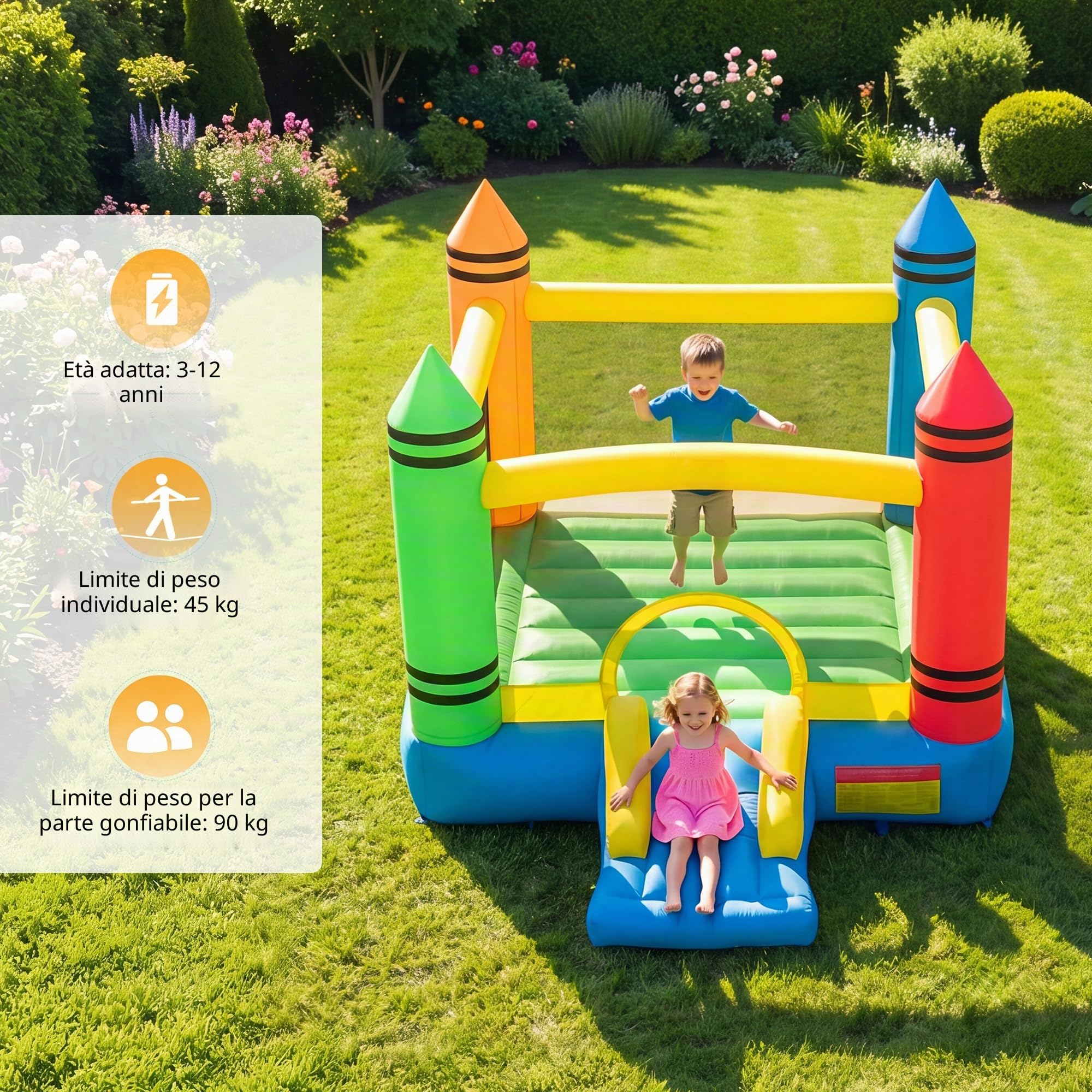 GIANTEX Castello Gonfiabile con Scivolo e Ampia Area per Saltare | Trampolino Gonfiabile da Interno ed Esterno con Borsa di Trasporto e Kit di Riparazione per Bambini 3-12 Anni