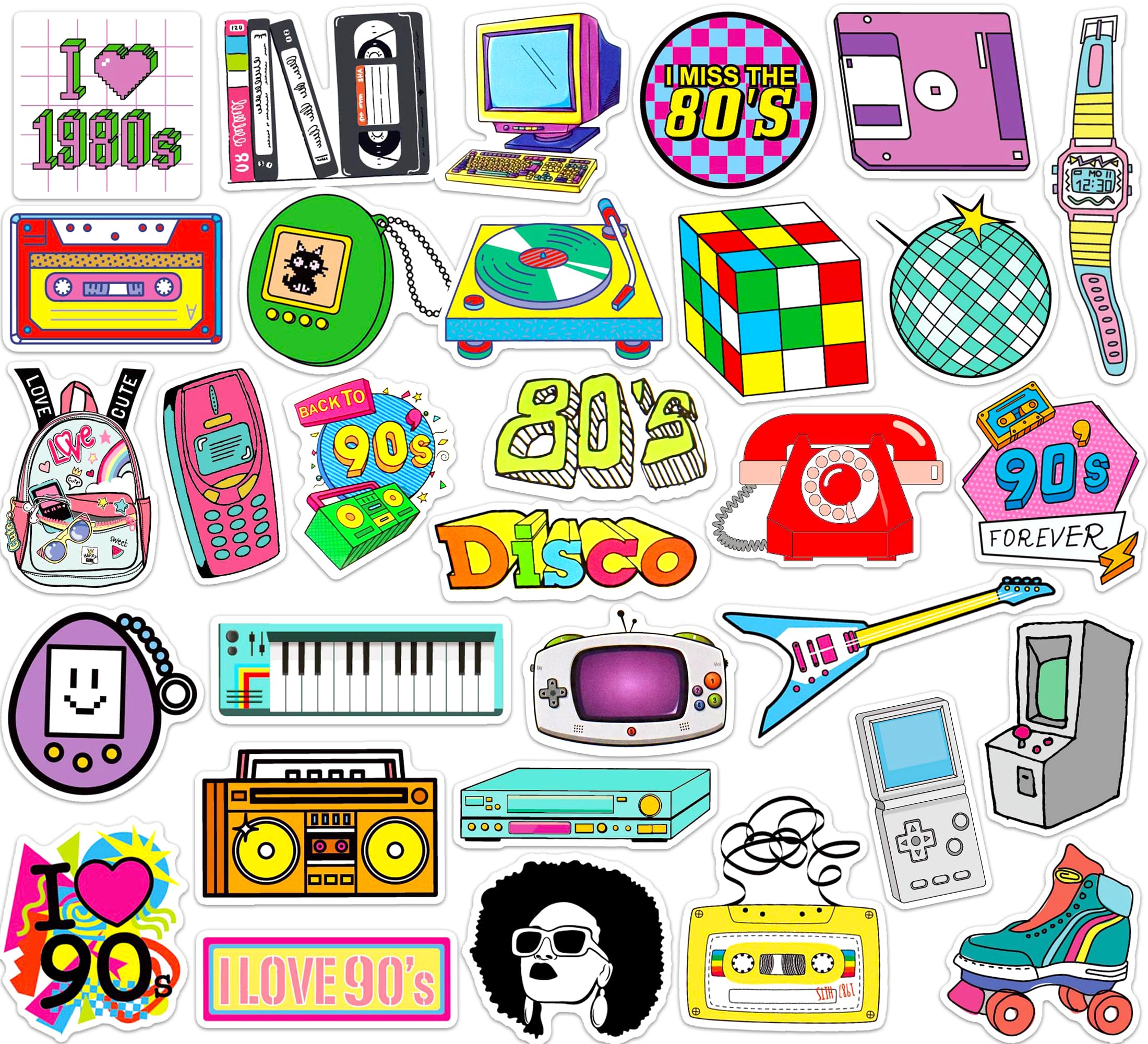 SUSIHI 80s 90s Stickers for Kindle Adults Vintage 80s 90s Stickers for Water Bottles Scrapbook Book Waterproof Party Favors & Gifts (70 Pcs)