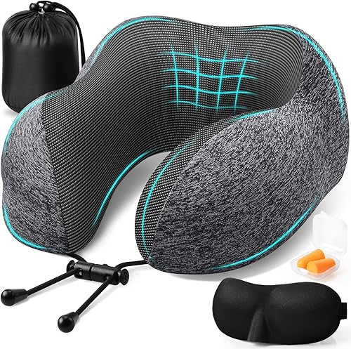 Almohada de viaje, almohadas de viaje para dormir en avión, funda extraíble para el cuello con cierre ajustable, juego de almohada de espuma