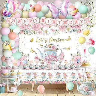 126pcs Tea Party Decorations Kit, Let's Partea Birthday Party Decoration...