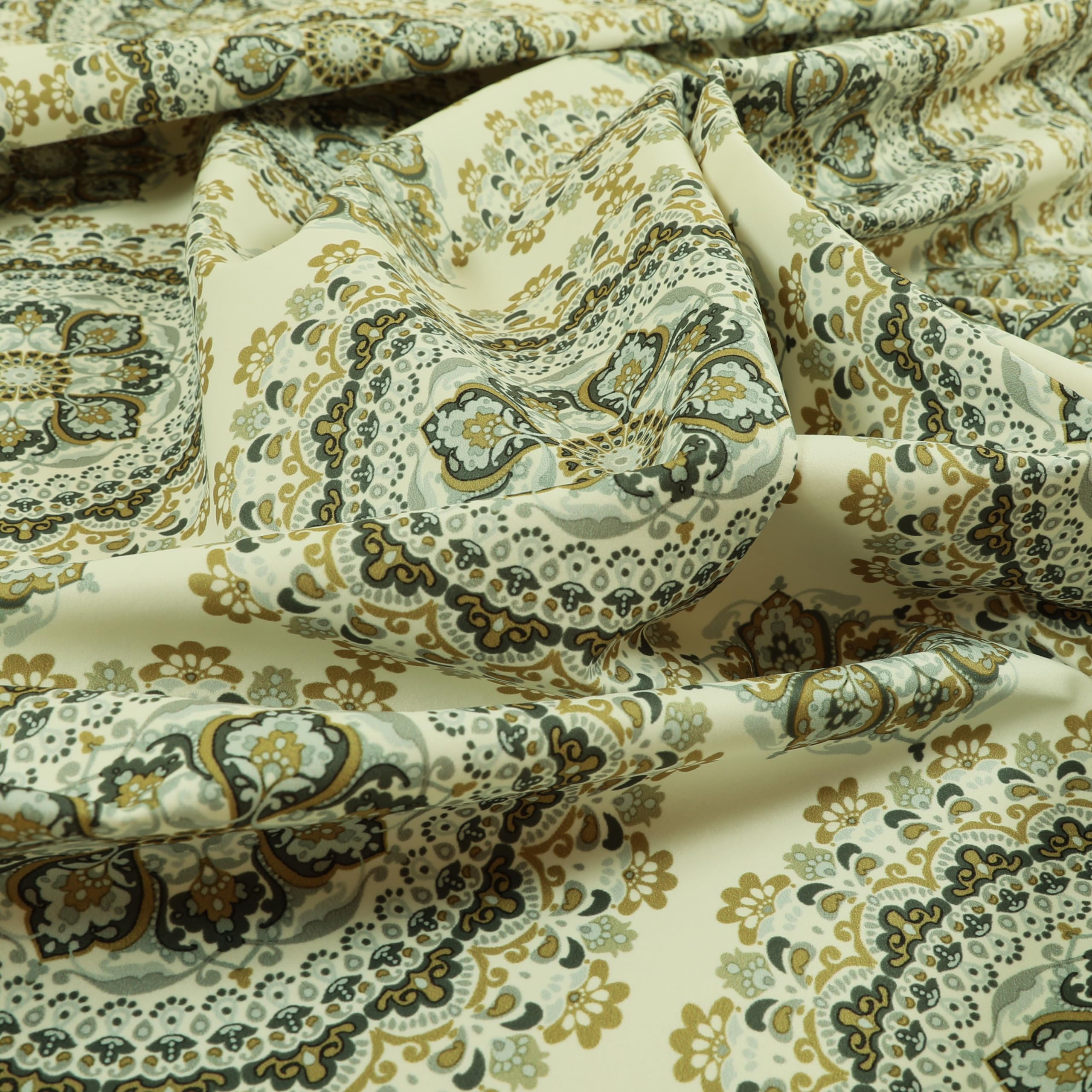 Redbrick Mill Fabrics Flame Retardant Modern Printed Velvet Medallion Gold Grey Pattern Upholstery Furnishing Fabric (Per Metre)