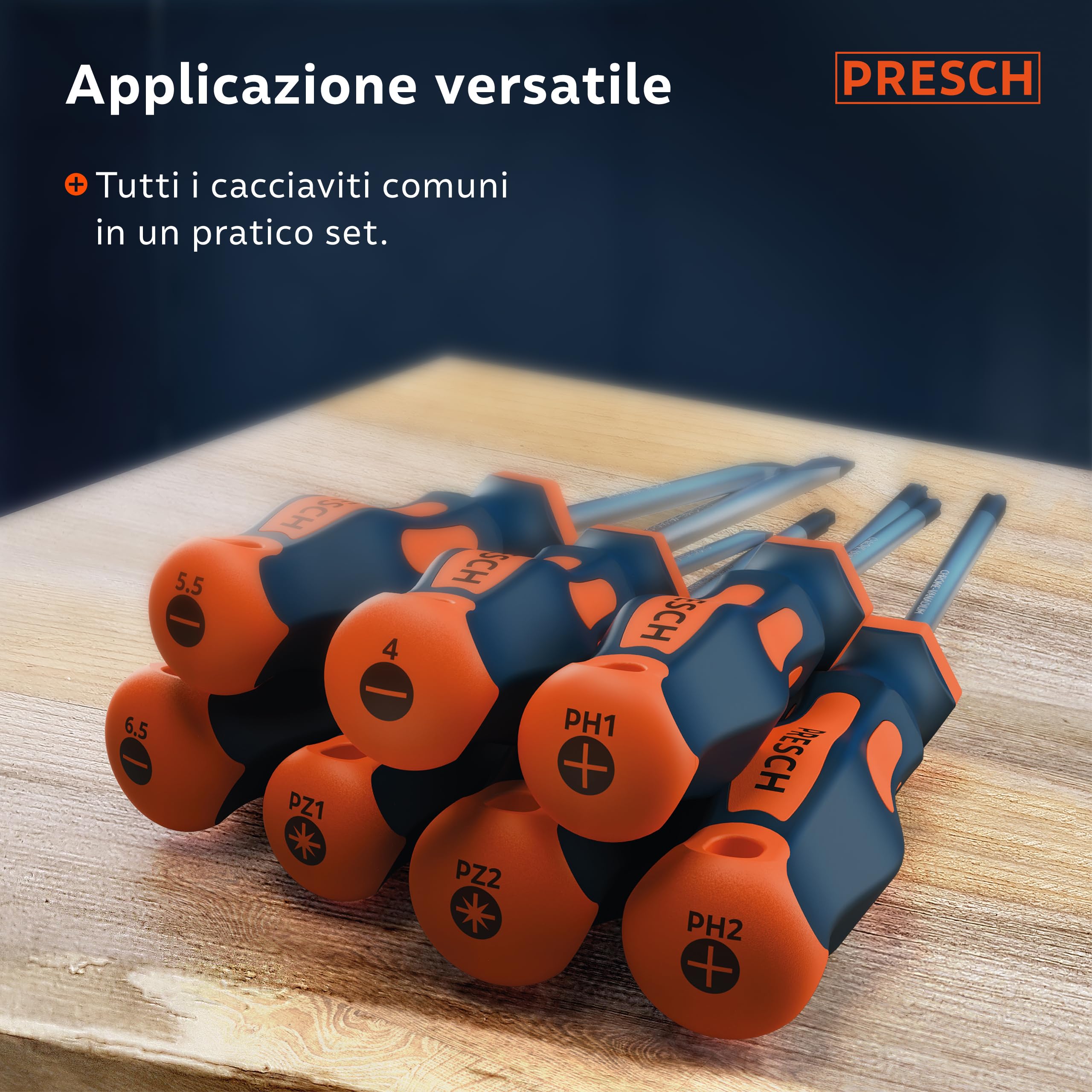 Presch set di 7 cacciaviti - Set di cacciaviti magnetici a taglio e croce - Attrezzi professionali