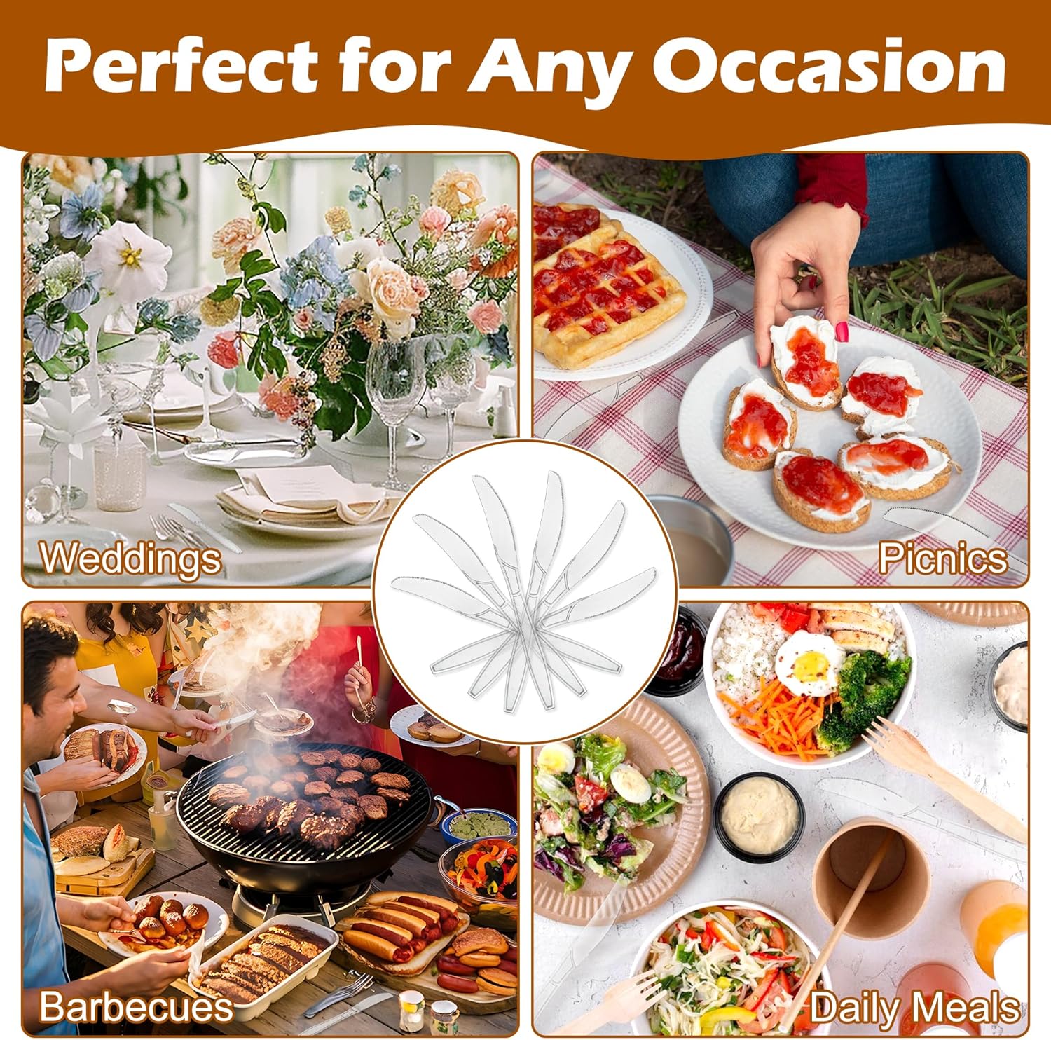 100 Pieces Clear Plastic Knives Heavy Duty Disposable -, BPA-Free, Heat Resistant, Durable and Solid Premium Plastic knives for Party Supplies - Image 7