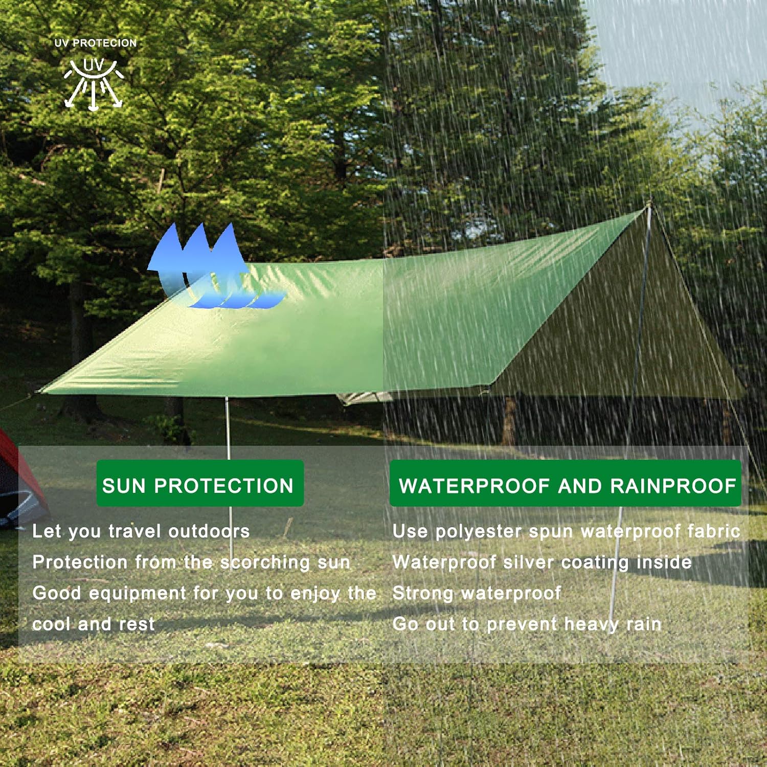 Hammock Rain Fly,Camping Tarp Waterproof,Camping Essentials,Moistureproof Picnic Mat,Camping Tent Footprints with Drawstring Carrying Bag-Light Weight-Essential Survival Gear,Shading,Beach,91" x 83" : Sports & Outdoors