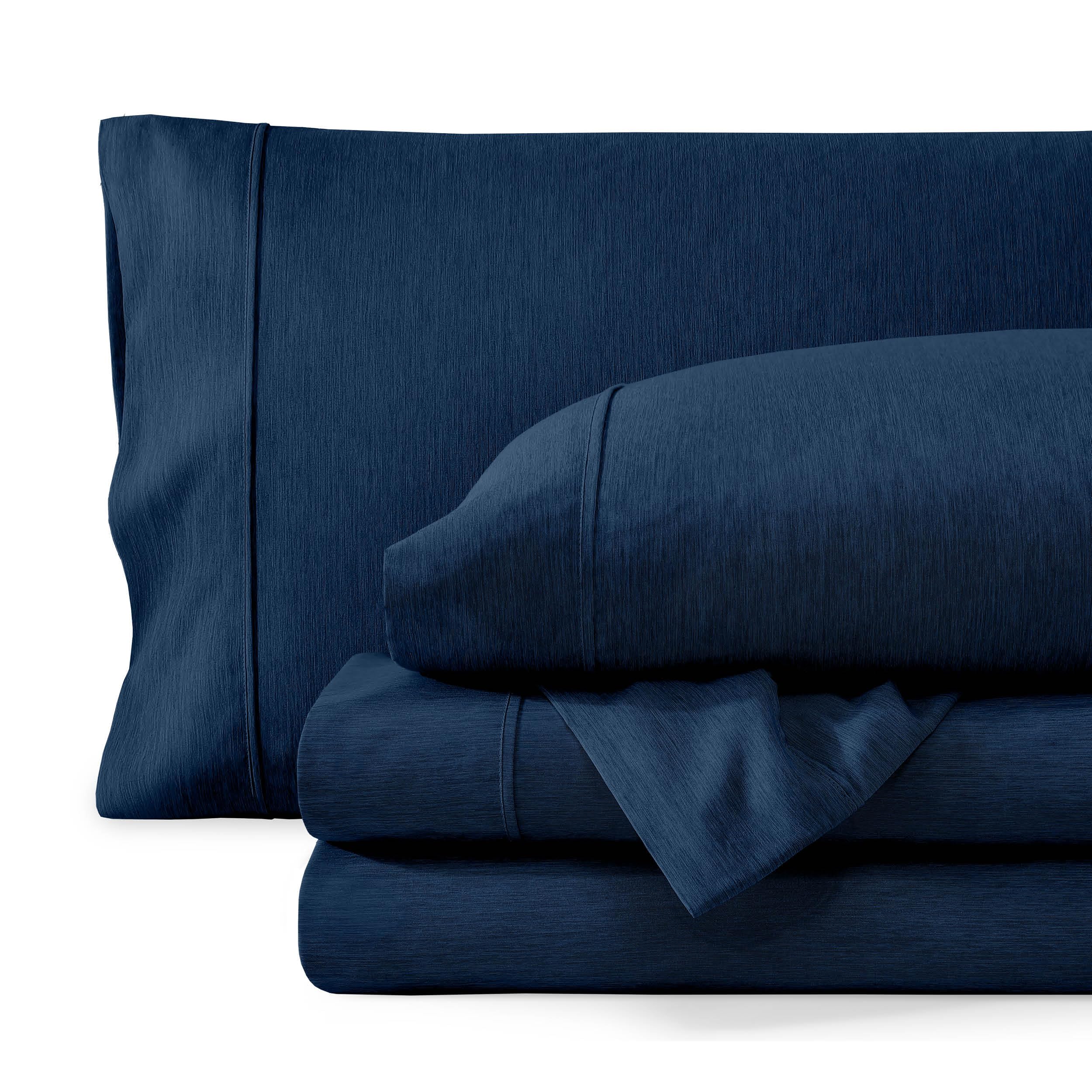 Bare Home Printed Sheet Set (Split King, Heathered Dark Blue) — image 1