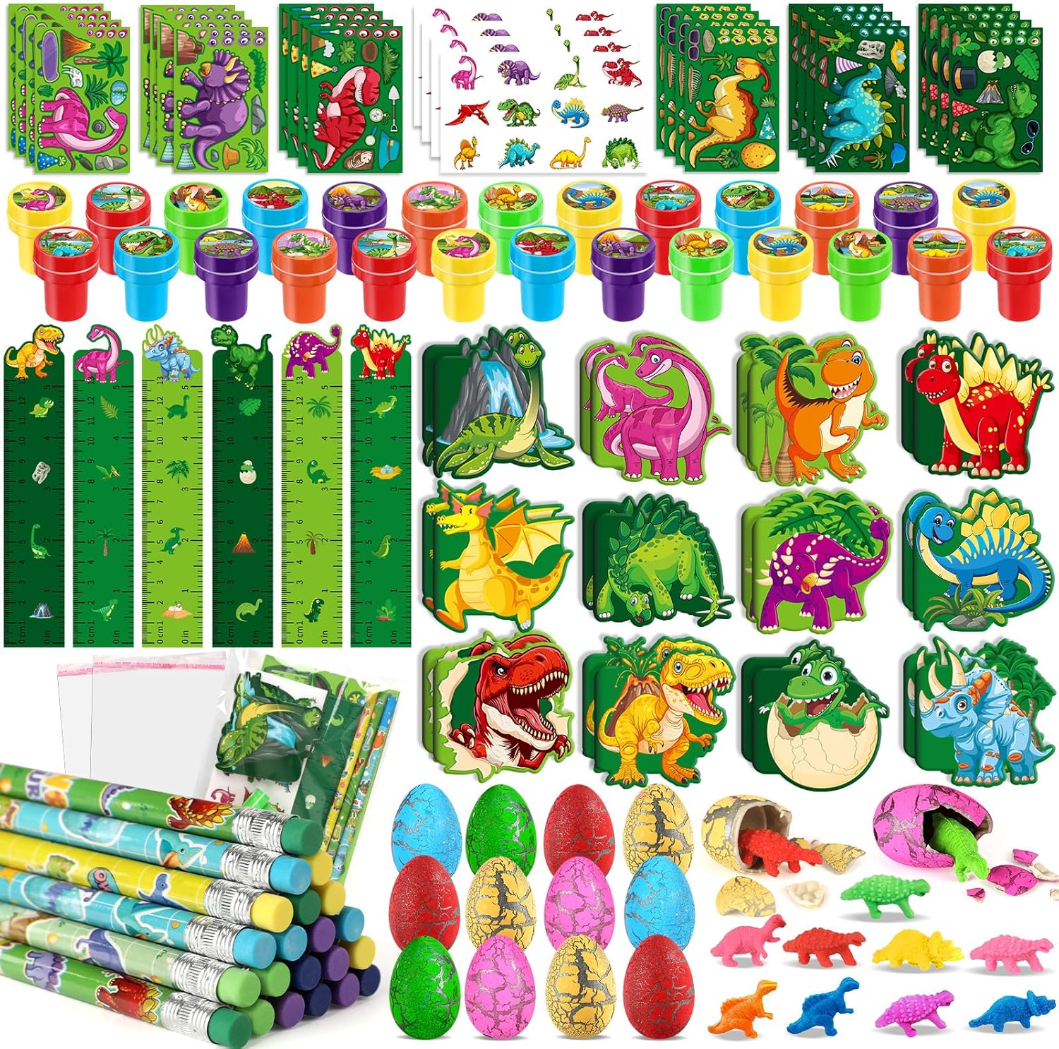 BenLouis 96Pcs Dinosaur Party Favors Dino Theme School Stationery Set Bulk for Kids Jurassic Birthday Party Goodie Bag Stuffers Classroom Gifts Rewards Pinata Filler