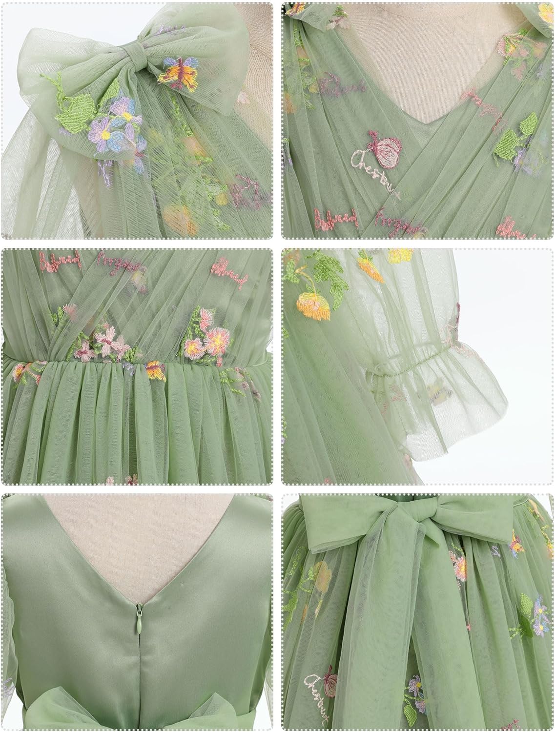 IMEKIS Toddler Kids Girls Tulle Dress Floral Embroidery Sparkly Wedding Party Long Sleeve Fall Photo Shoot Outfit 2-8T