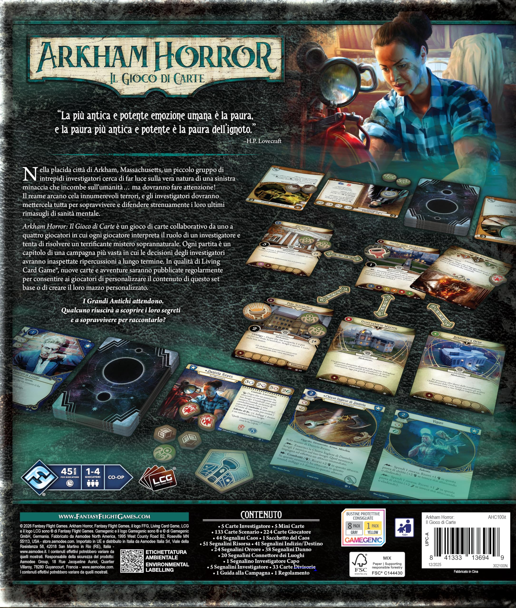 Asmodee - Arkham Horror El Juego de Cartas, Nueva edición, Juego de Mesa, Juego de Cartas, 14+ años, 1-4 Jugadores, 45 min por Jugador, edición en Italiano
