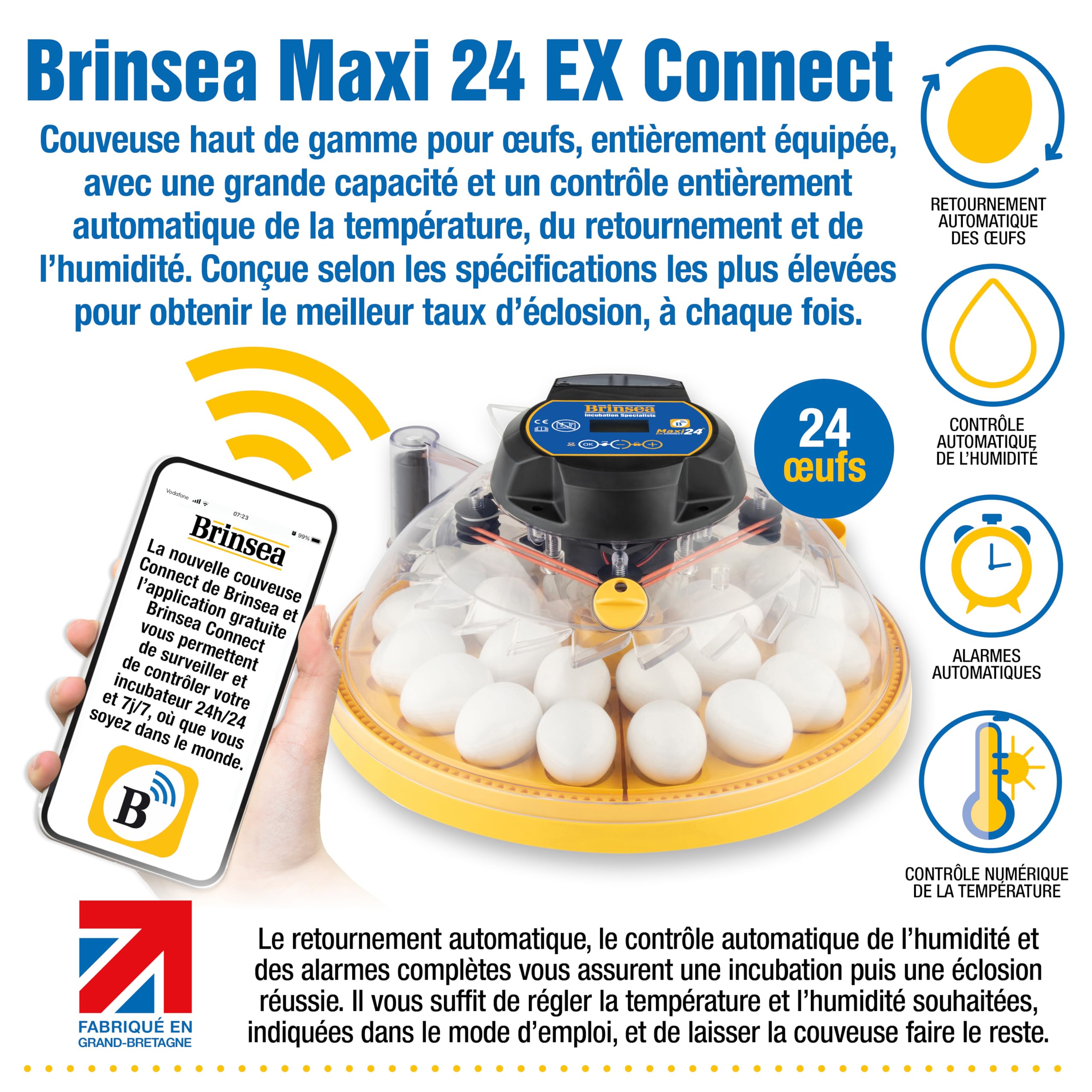 Incubadora Brinsea Maxi 24 EX Connect – Incubadora para 24 huevos de gallina con control completo mediante aplicación móvil.