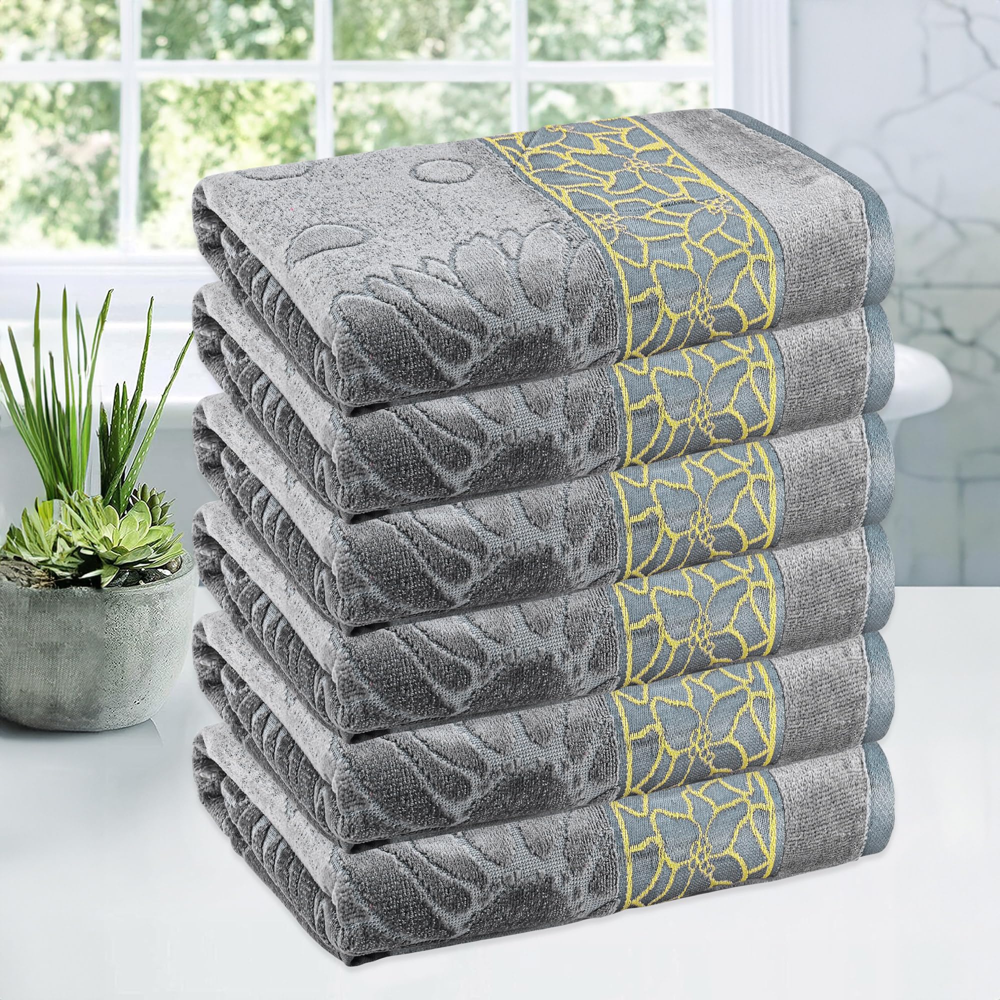 Urbane Home Pack of 6 Soft Blend Cotton Bathing Towel for Men/Women | 450 GSM Fade/Wrinkle Resistant Towels | 30x60 Inches - Velvet Grey
